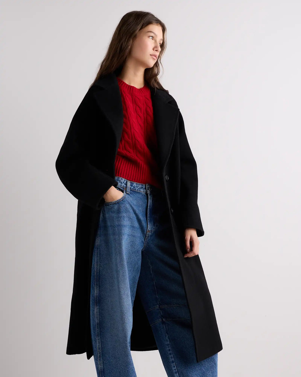 Wool Cashmere Double-Breasted Belted Long Coat