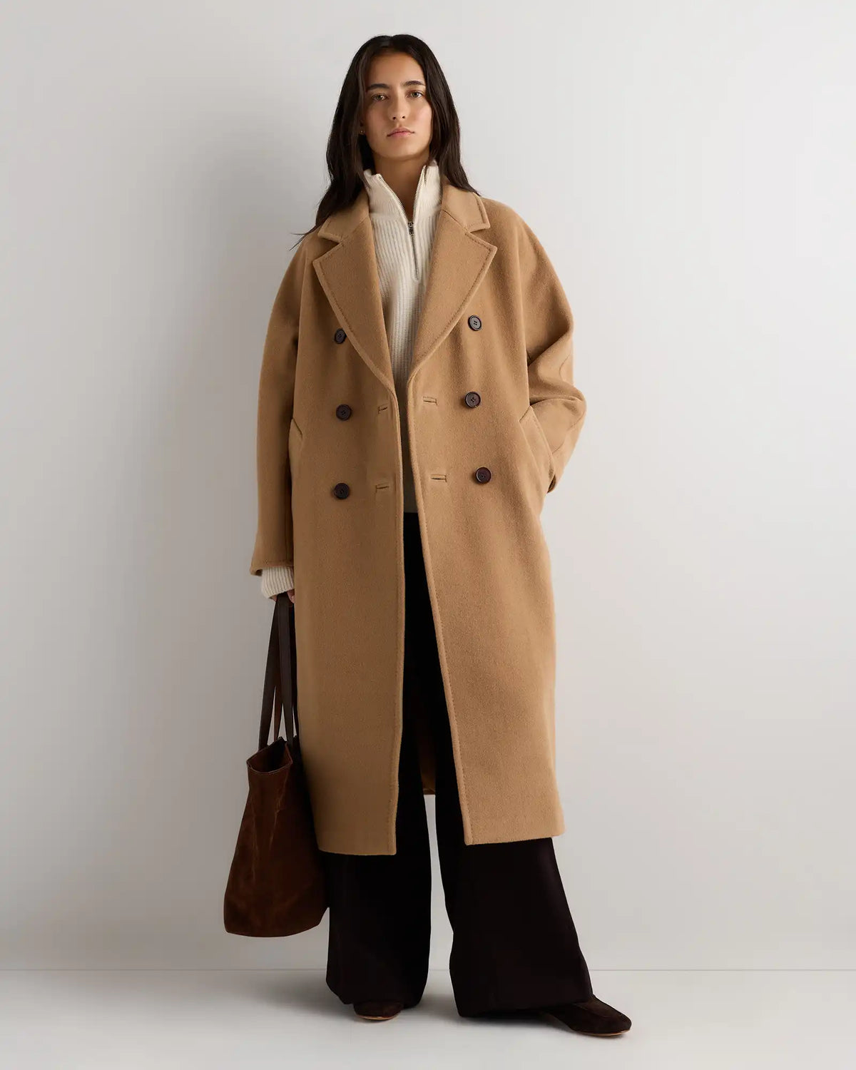 Wool Cashmere Double-Breasted Belted Long Coat
