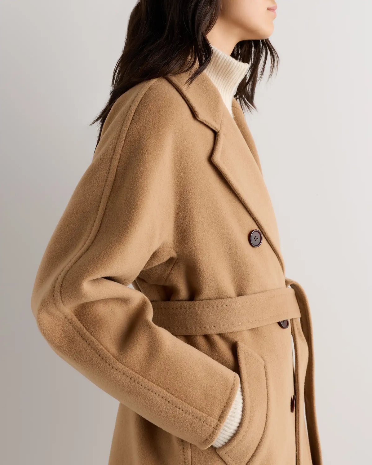 Wool Cashmere Double-Breasted Belted Long Coat