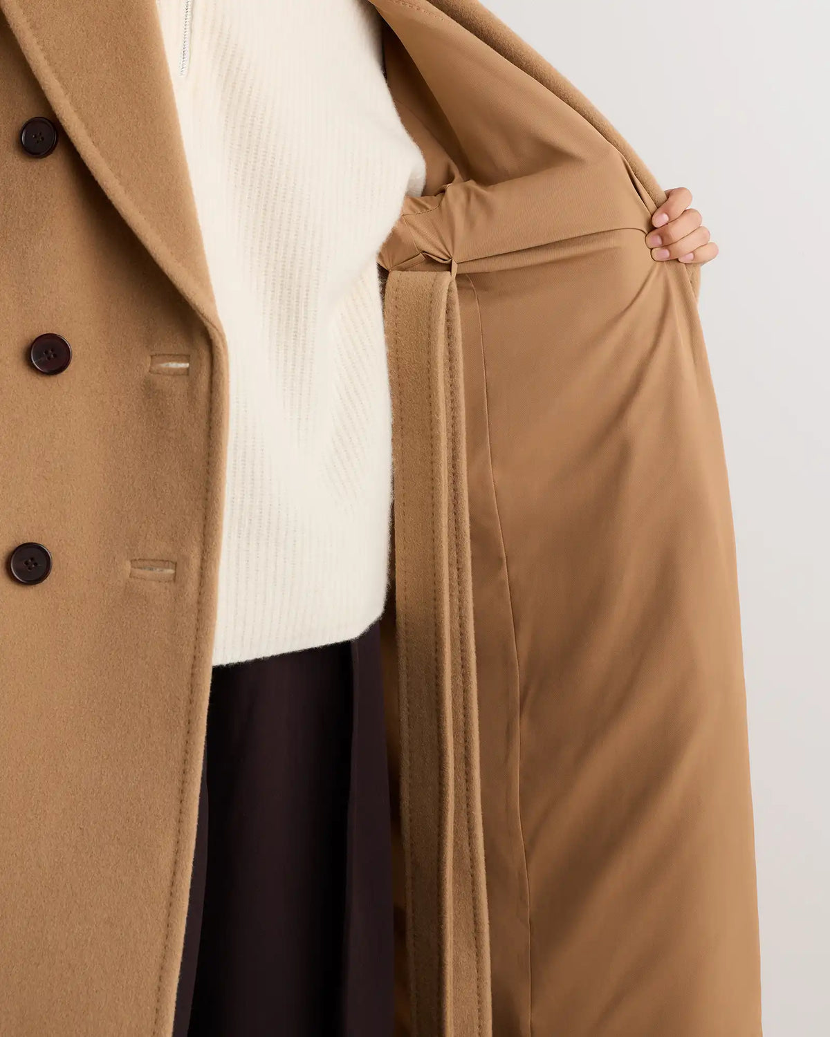 Wool Cashmere Double-Breasted Belted Long Coat