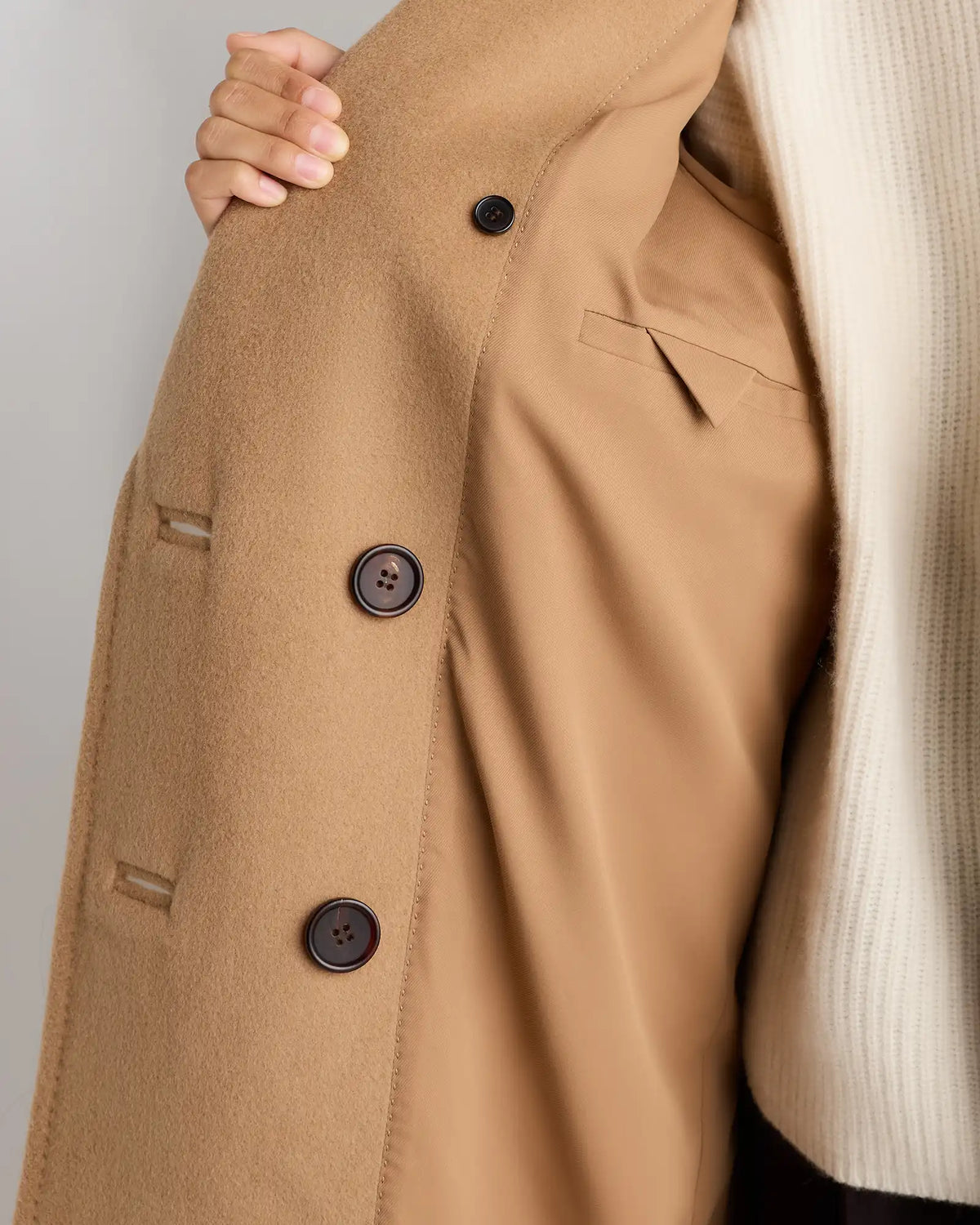 Wool Cashmere Double-Breasted Belted Long Coat
