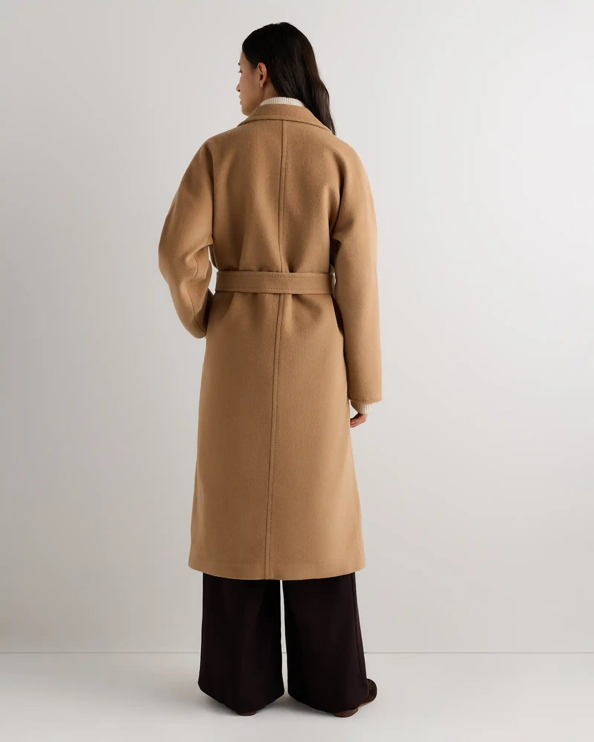 Wool Cashmere Double-Breasted Belted Long Coat