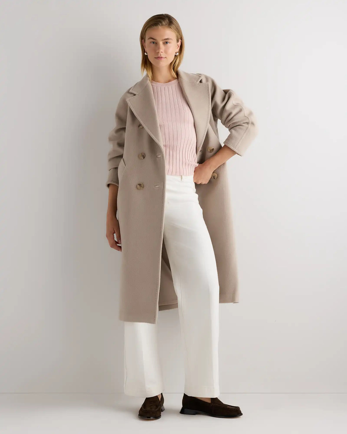 Wool Cashmere Double-Breasted Belted Long Coat