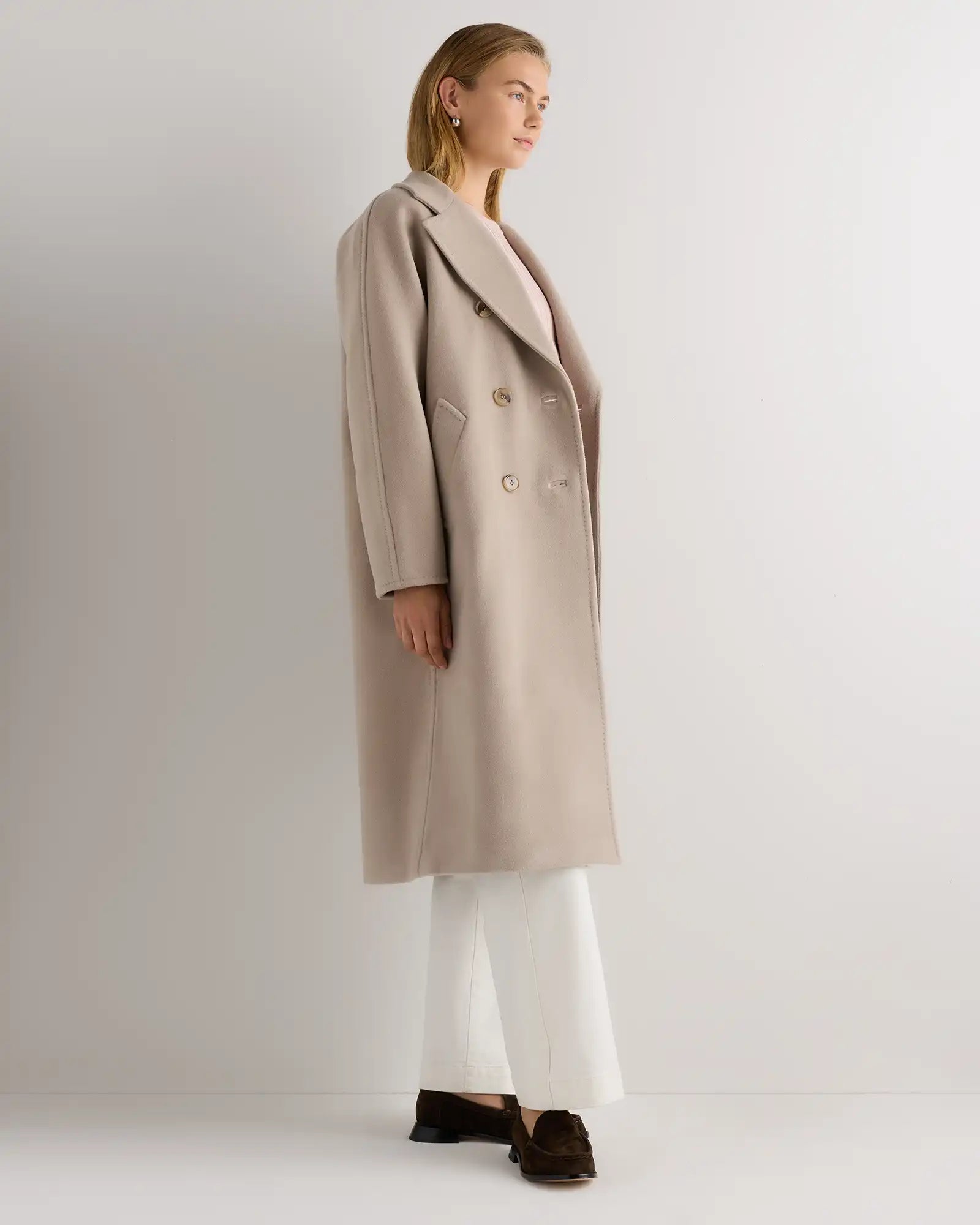 Wool Cashmere Double-Breasted Belted Long Coat