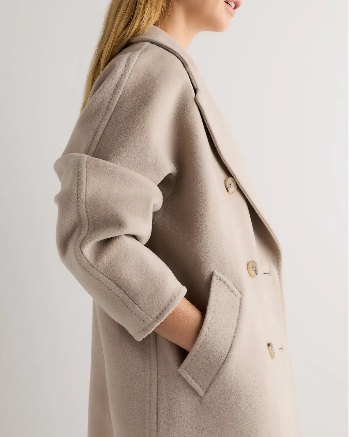 Wool Cashmere Double-Breasted Belted Long Coat