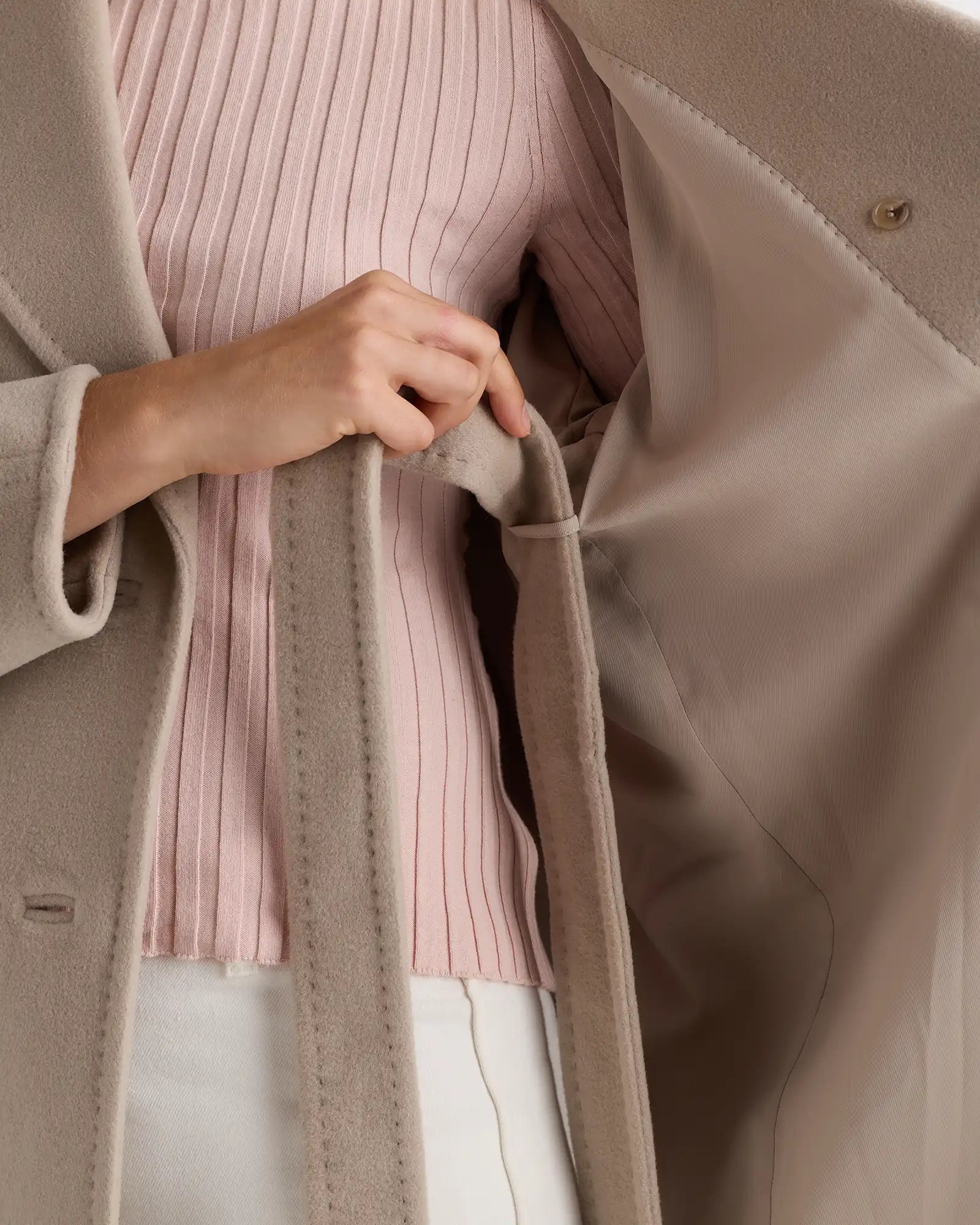 Wool Cashmere Double-Breasted Belted Long Coat