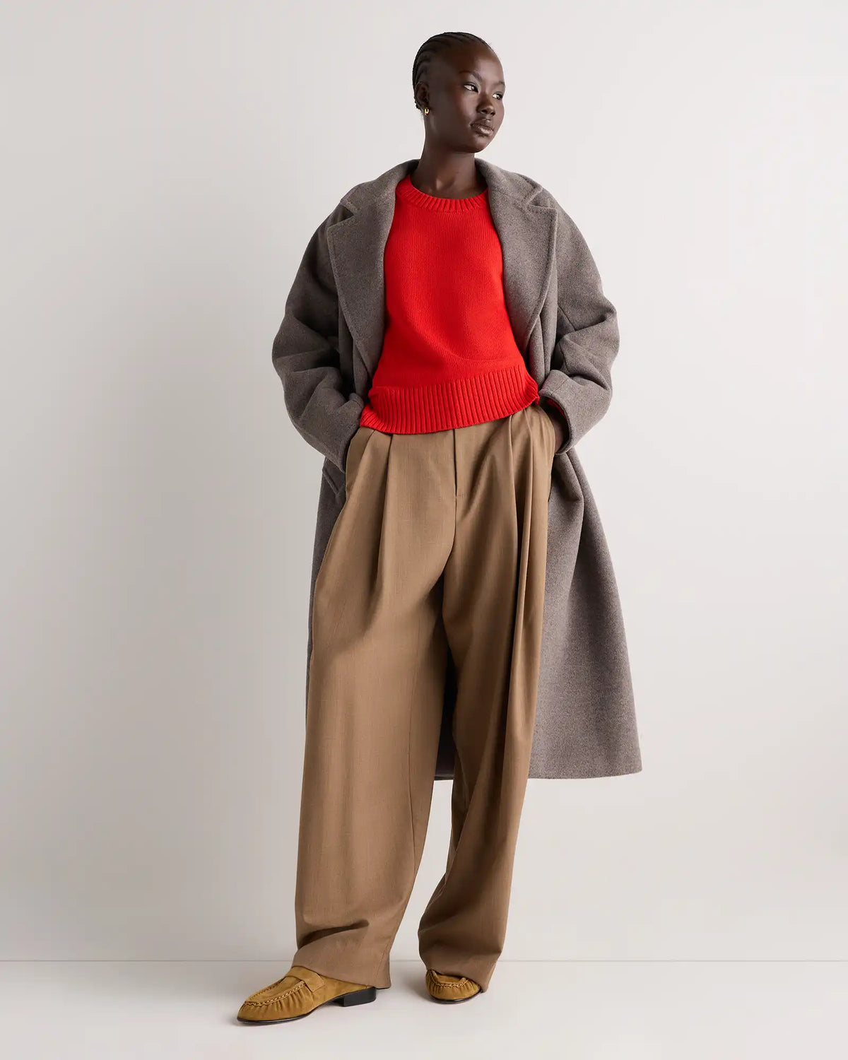 Wool Cashmere Double-Breasted Belted Long Coat