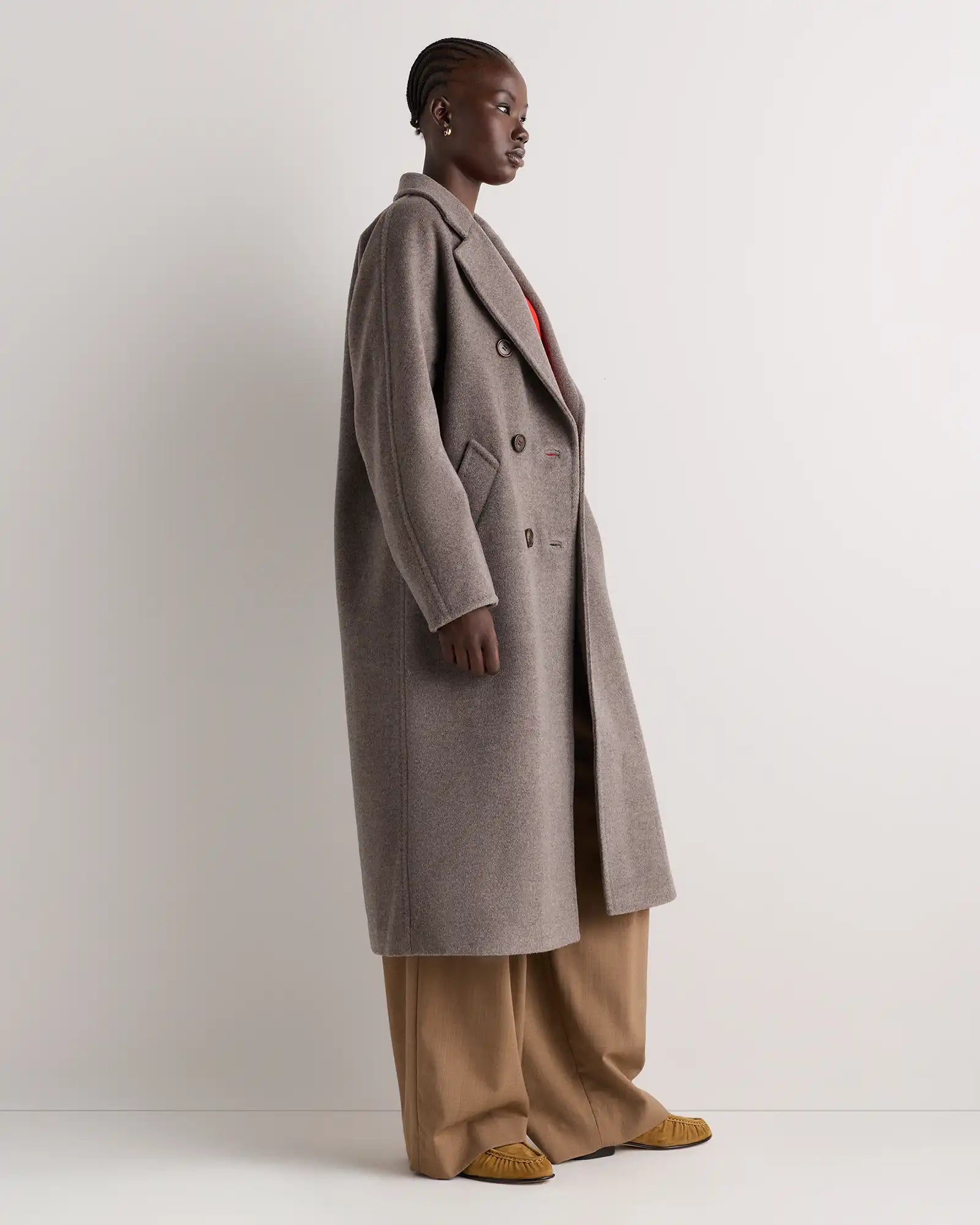 Wool Cashmere Double-Breasted Belted Long Coat