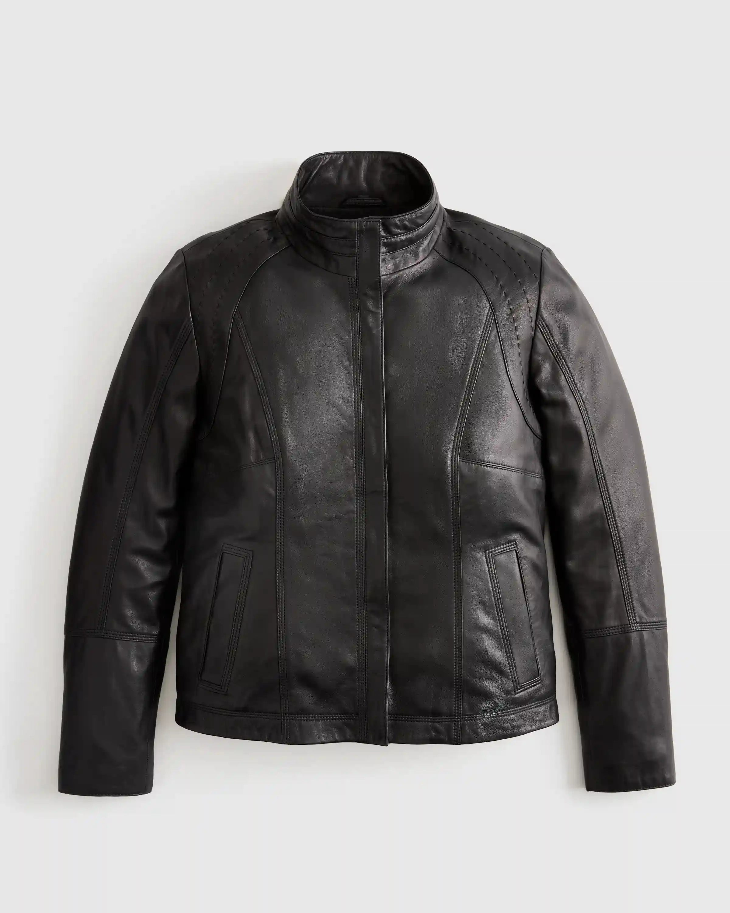 100% Leather Stand-Collar Jacket