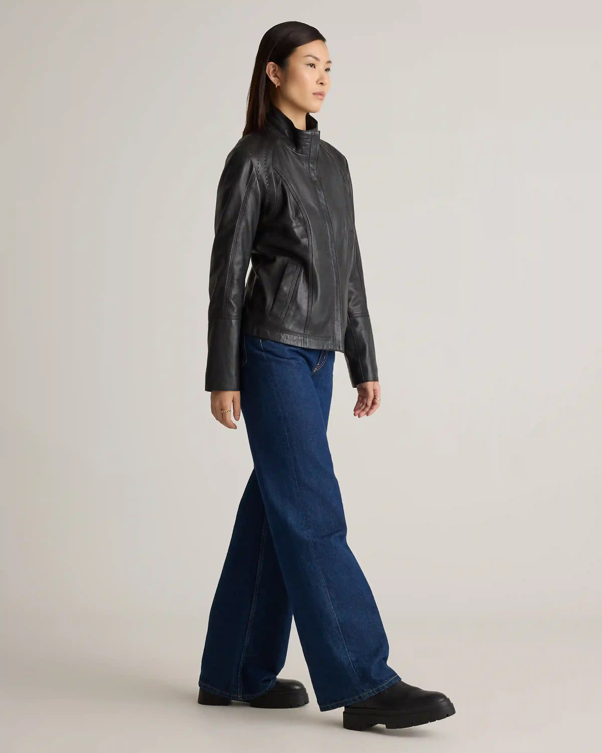 100% Leather Stand-Collar Jacket