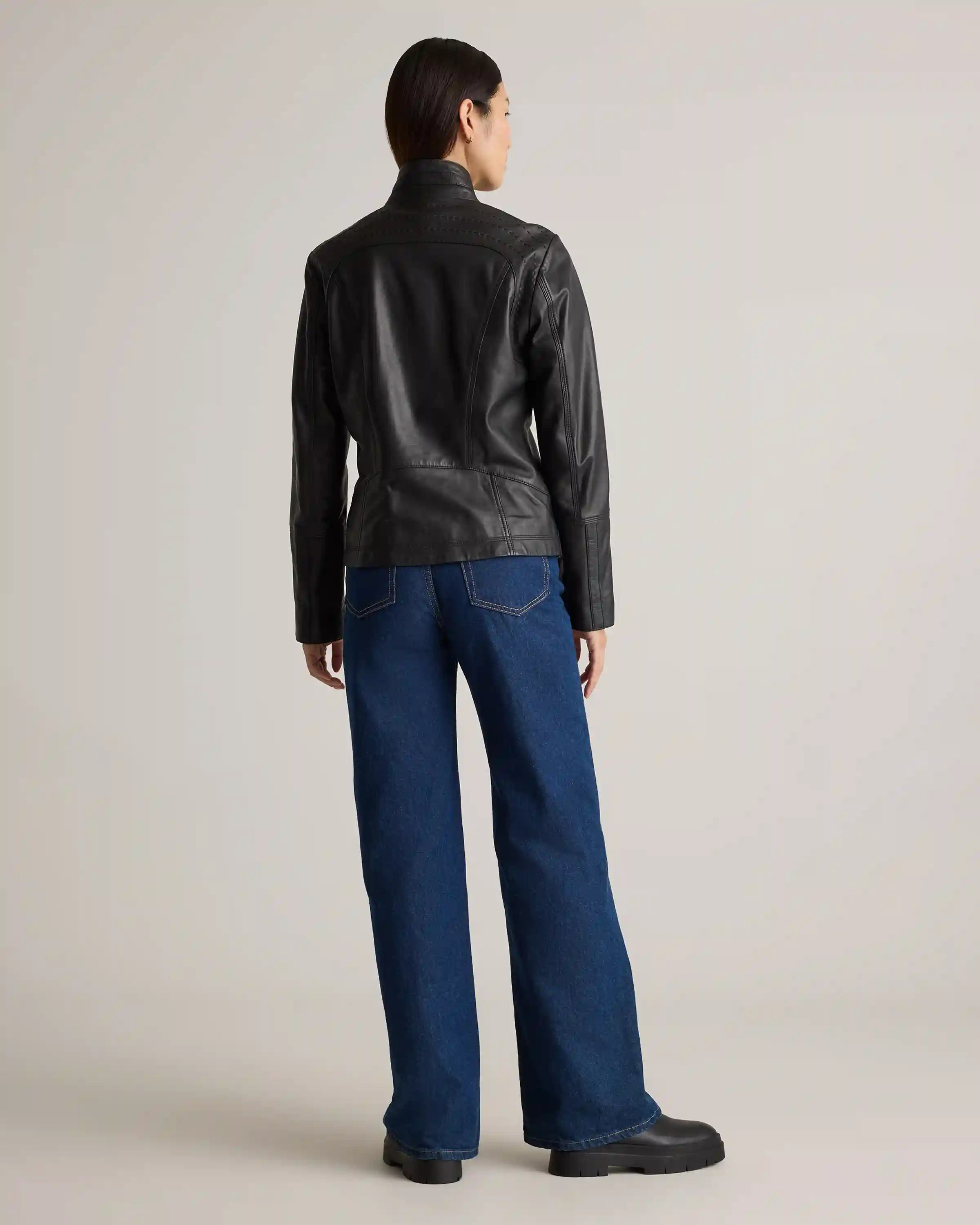 100% Leather Stand-Collar Jacket