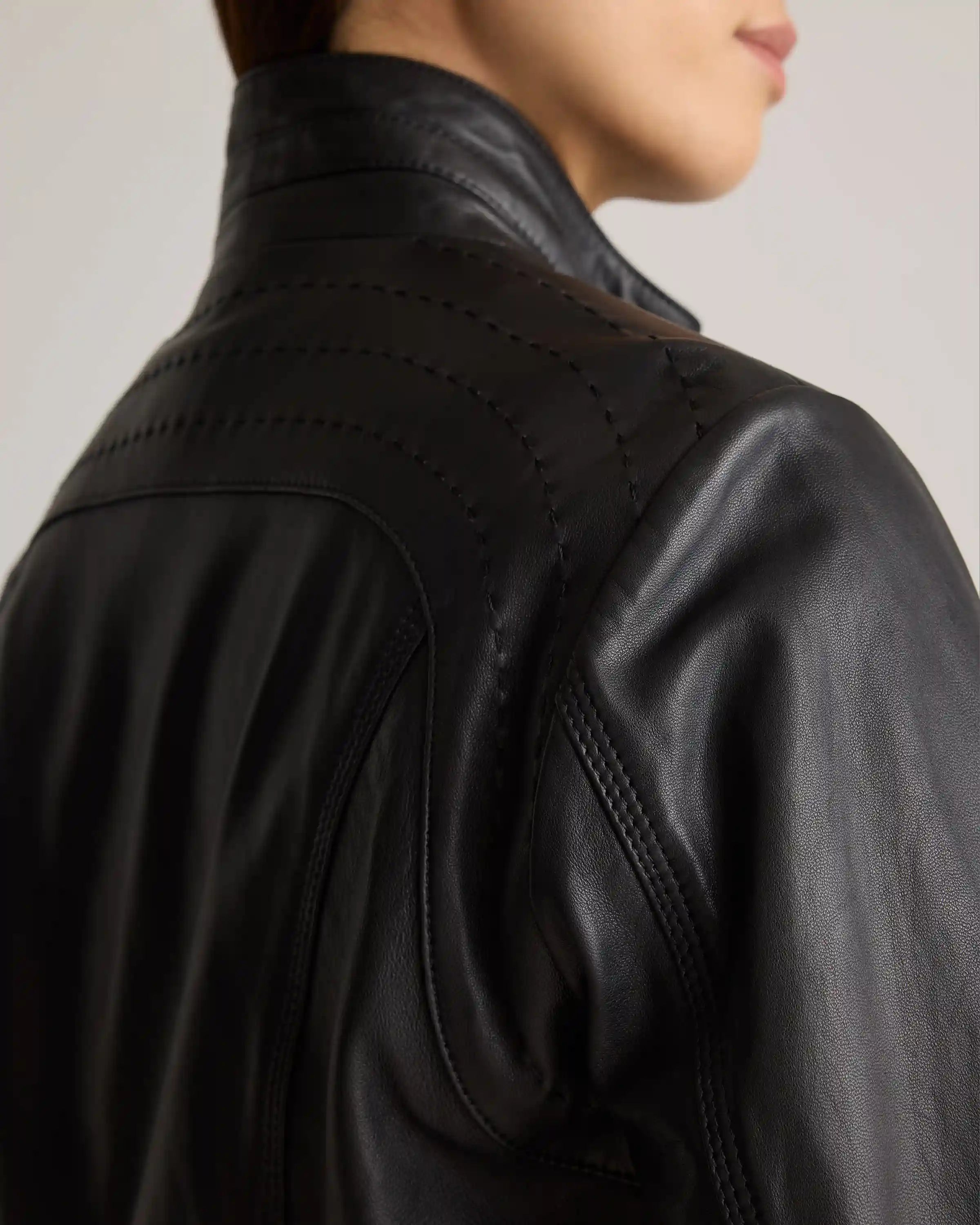 100% Leather Stand-Collar Jacket