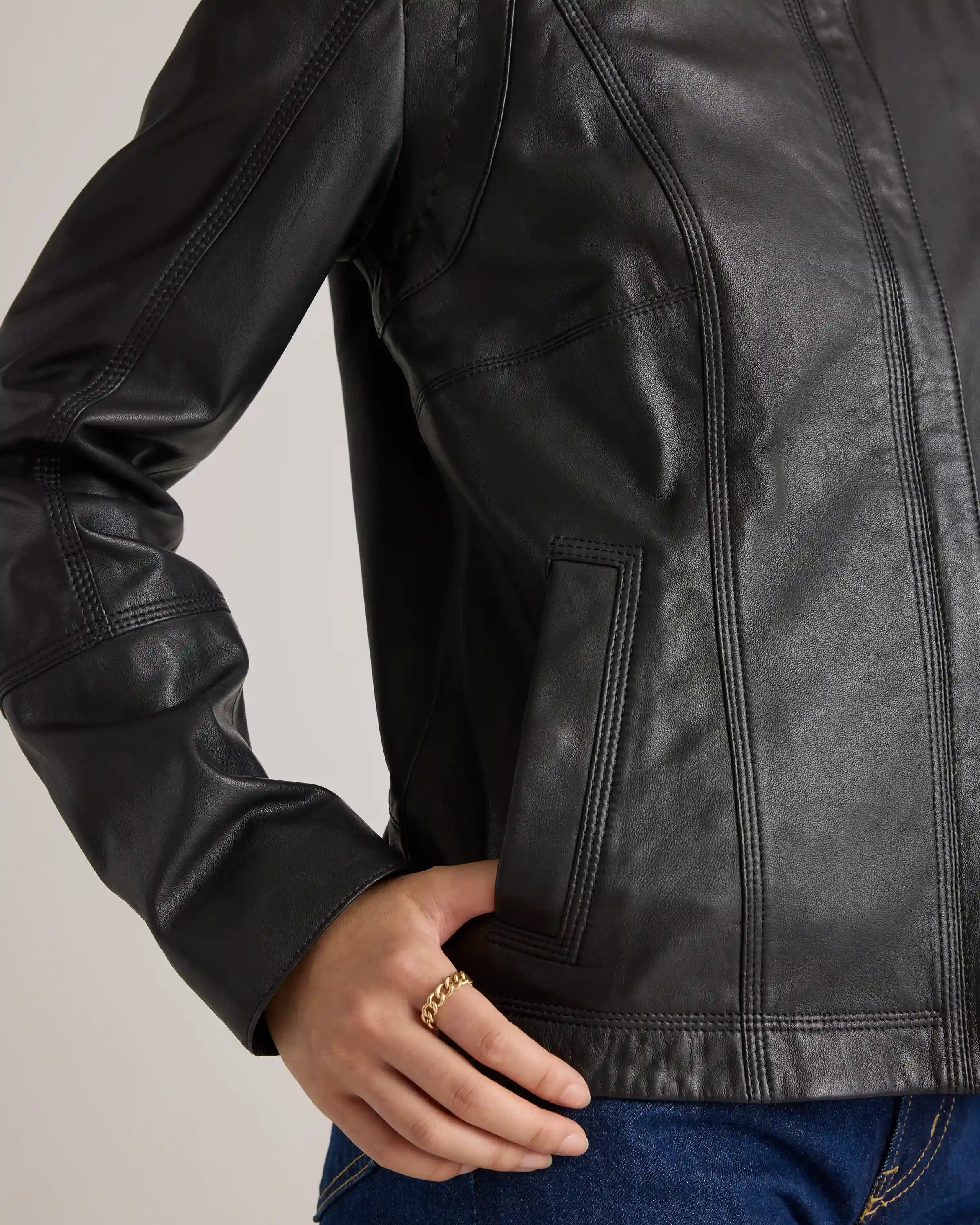 100% Leather Stand-Collar Jacket