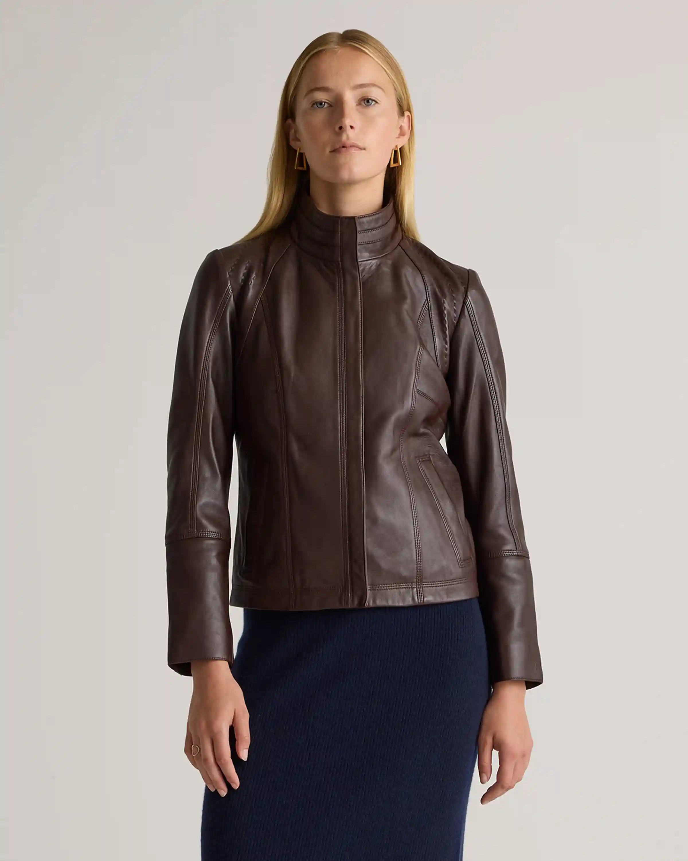 100% Leather Stand-Collar Jacket