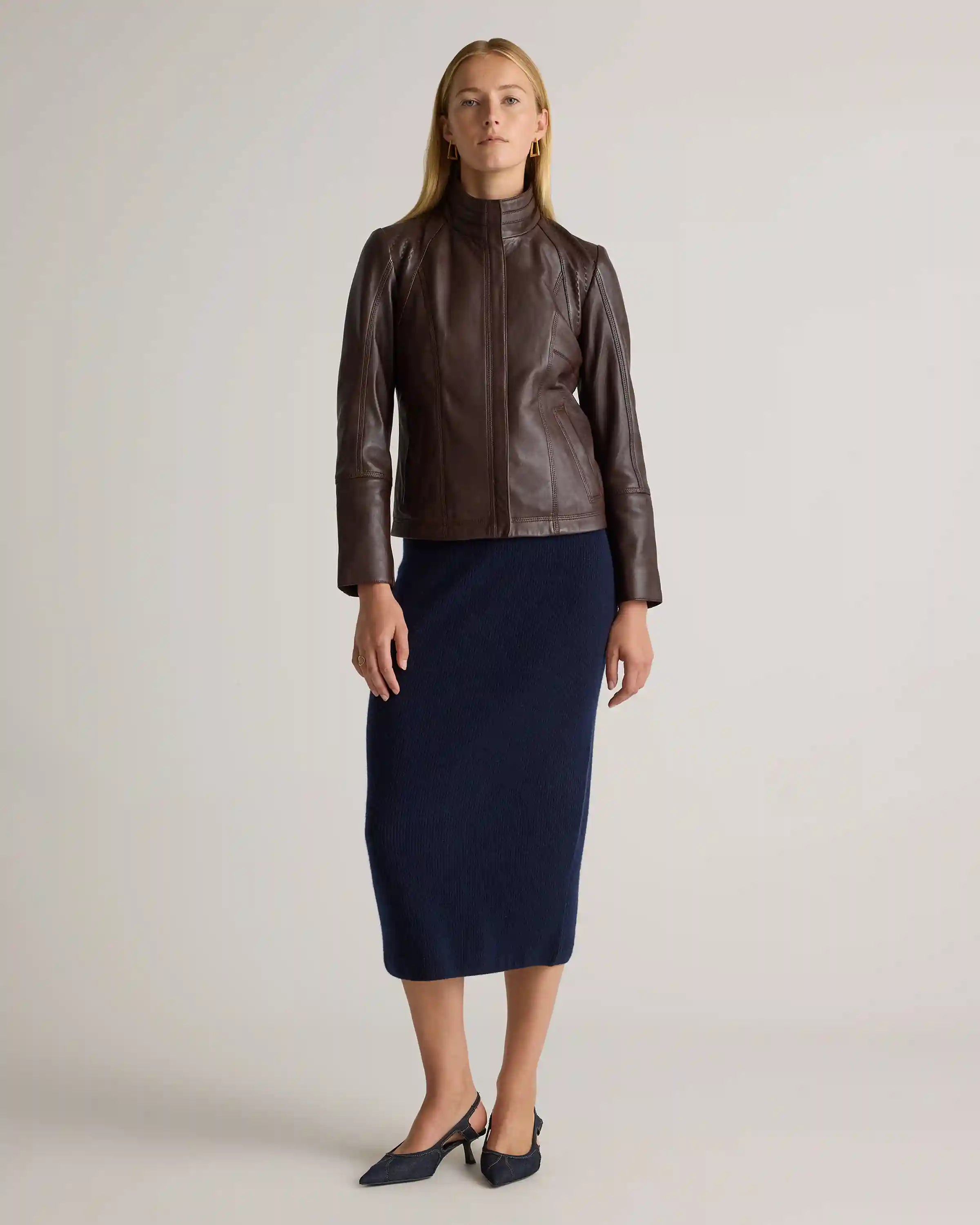 100% Leather Stand-Collar Jacket
