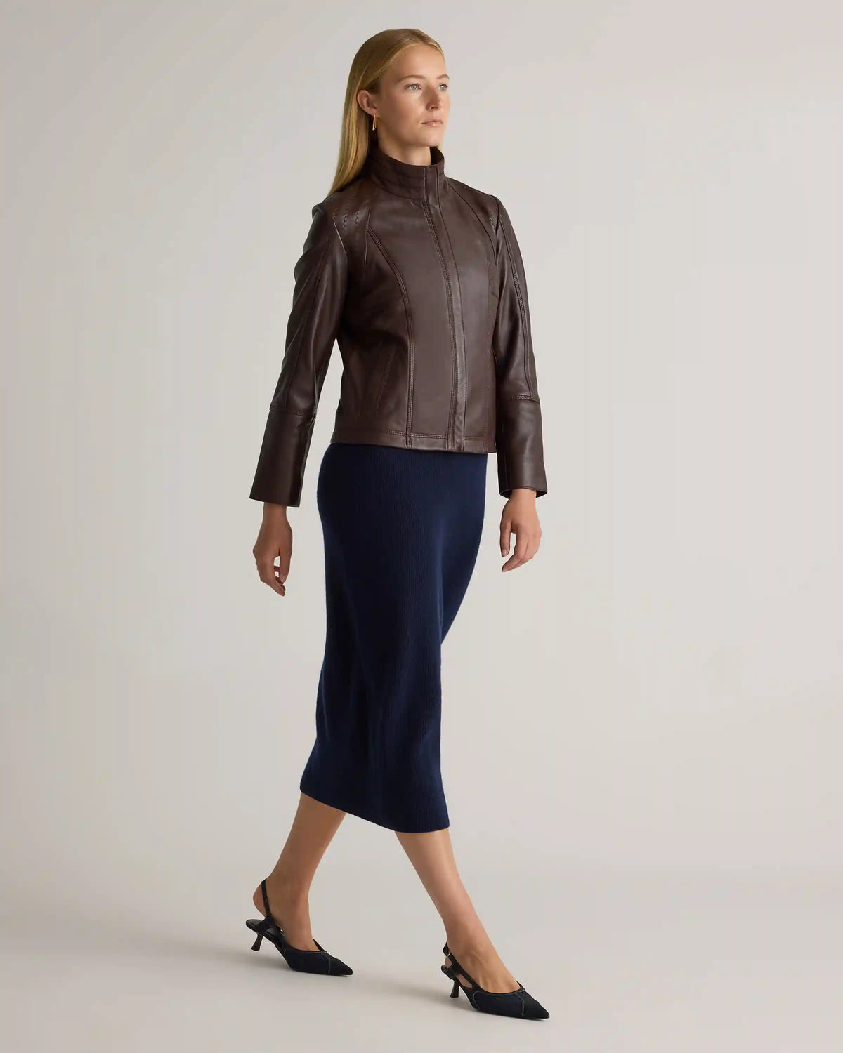 100% Leather Stand-Collar Jacket