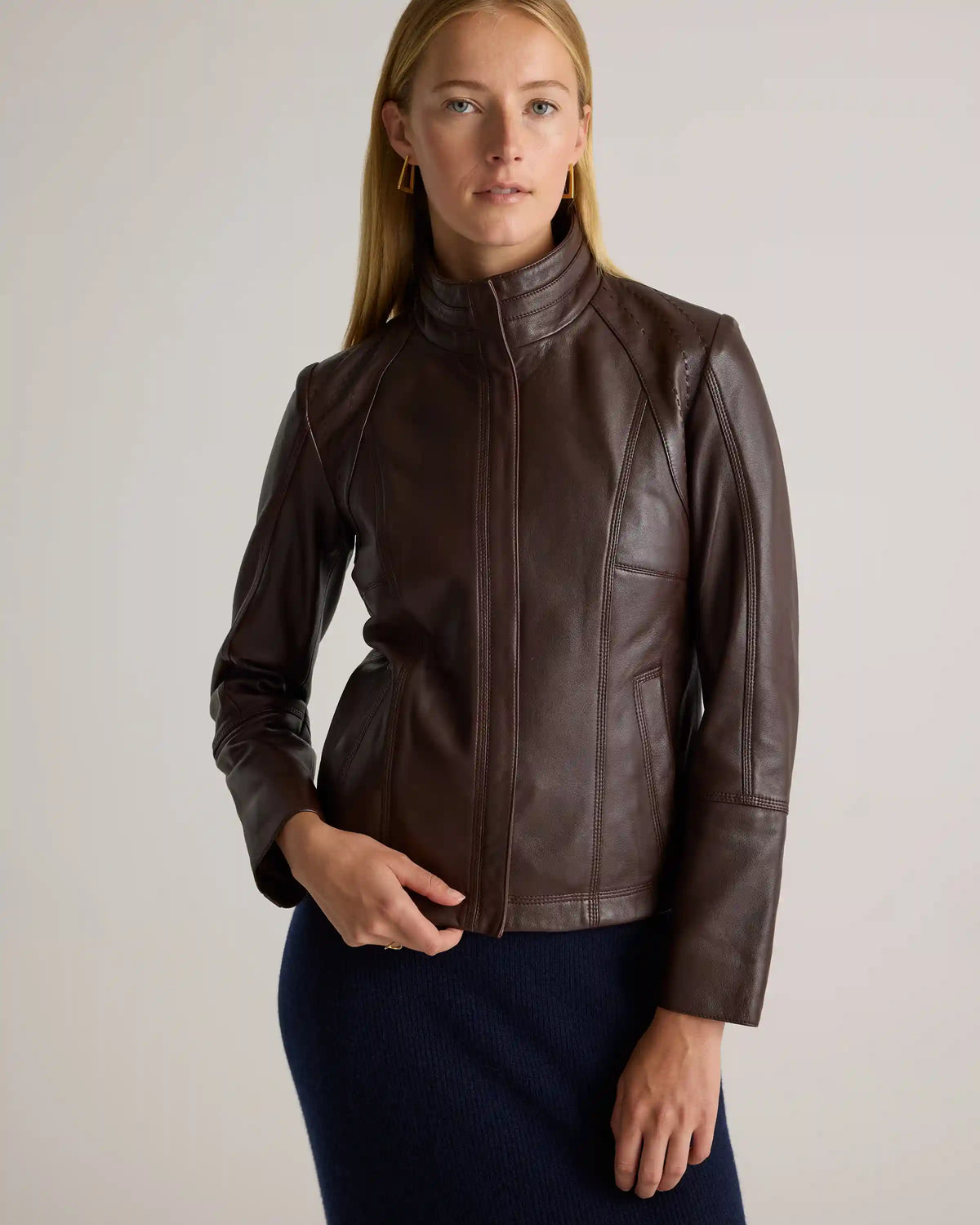 100% Leather Stand-Collar Jacket