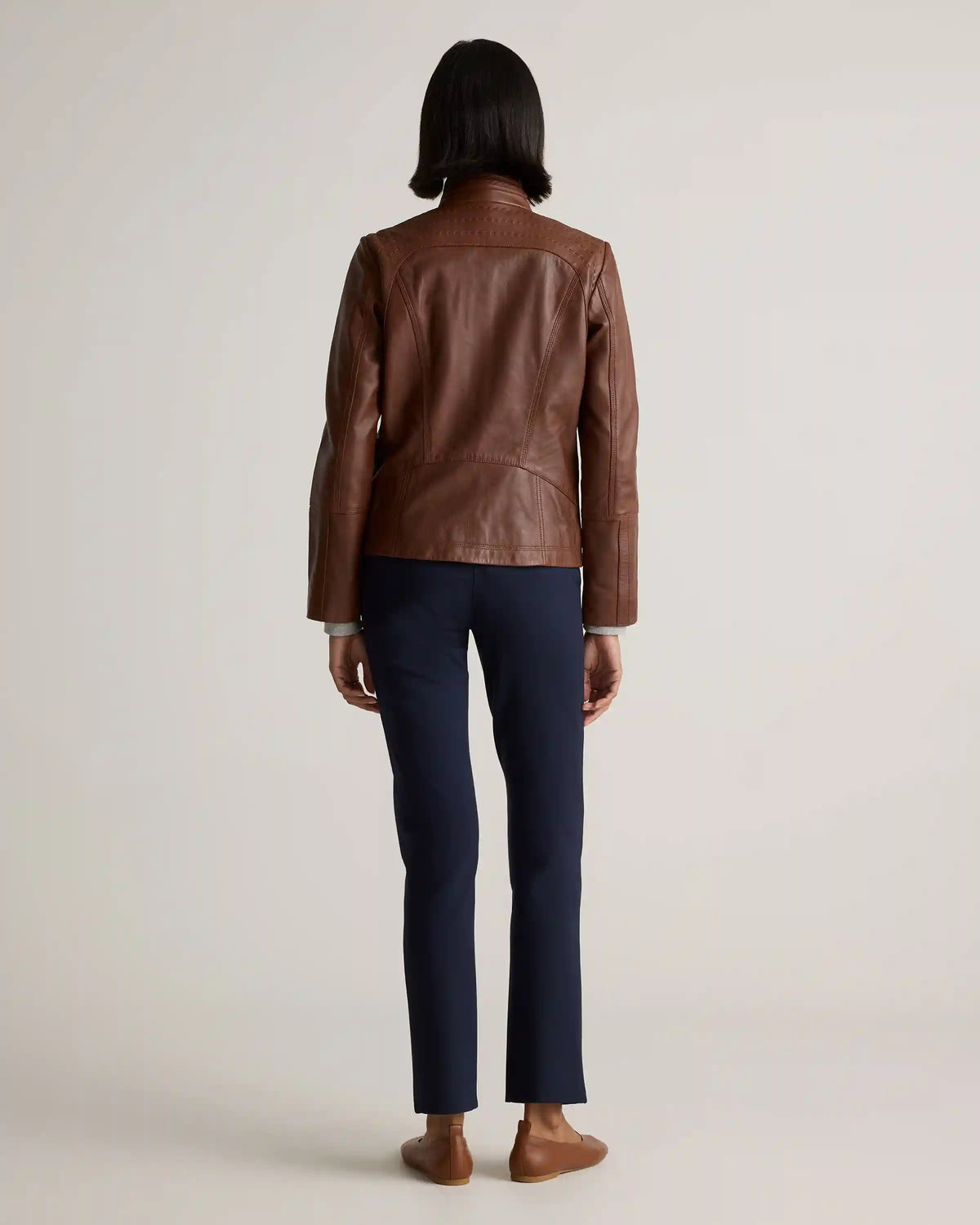 100% Leather Stand-Collar Jacket