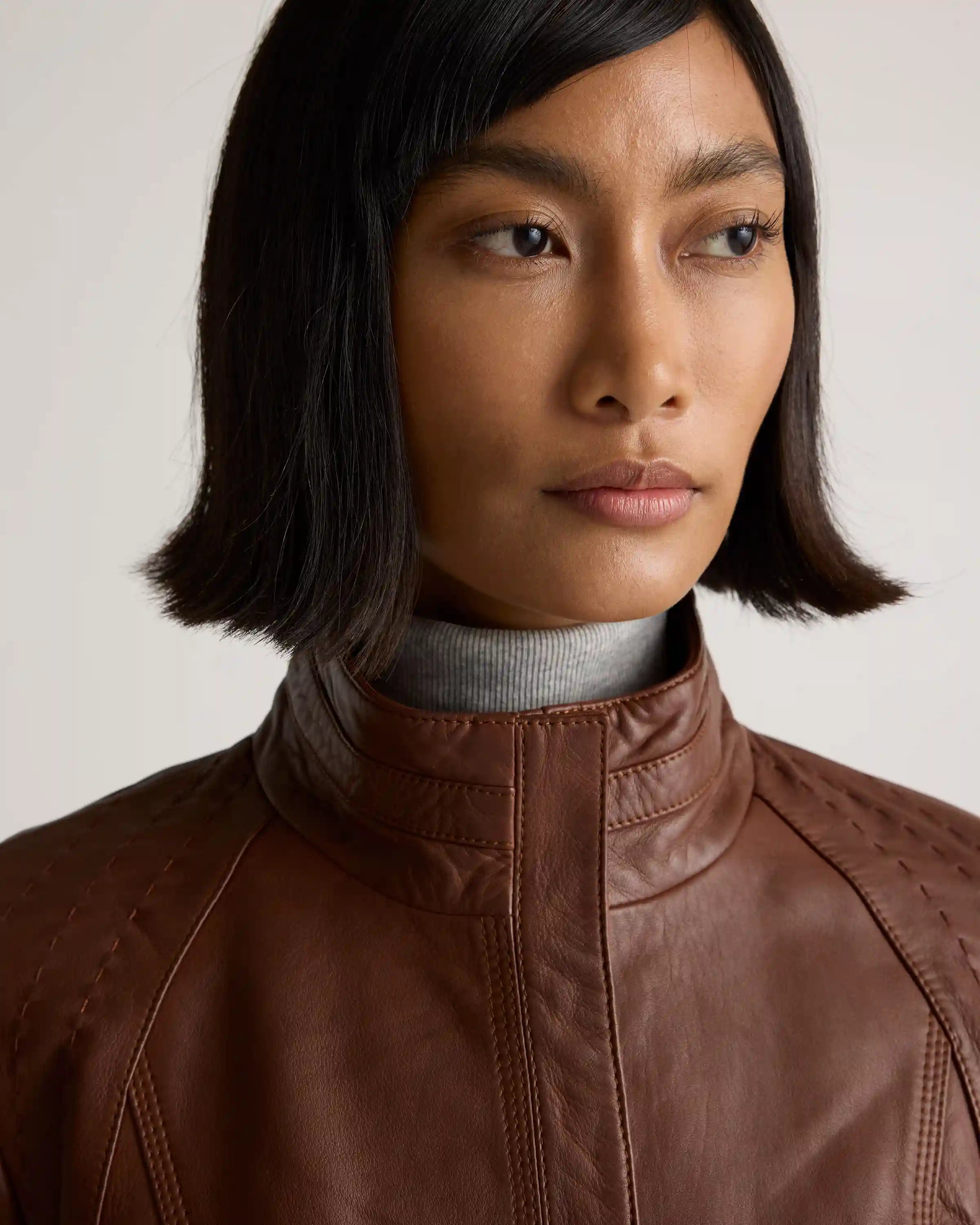 100% Leather Stand-Collar Jacket