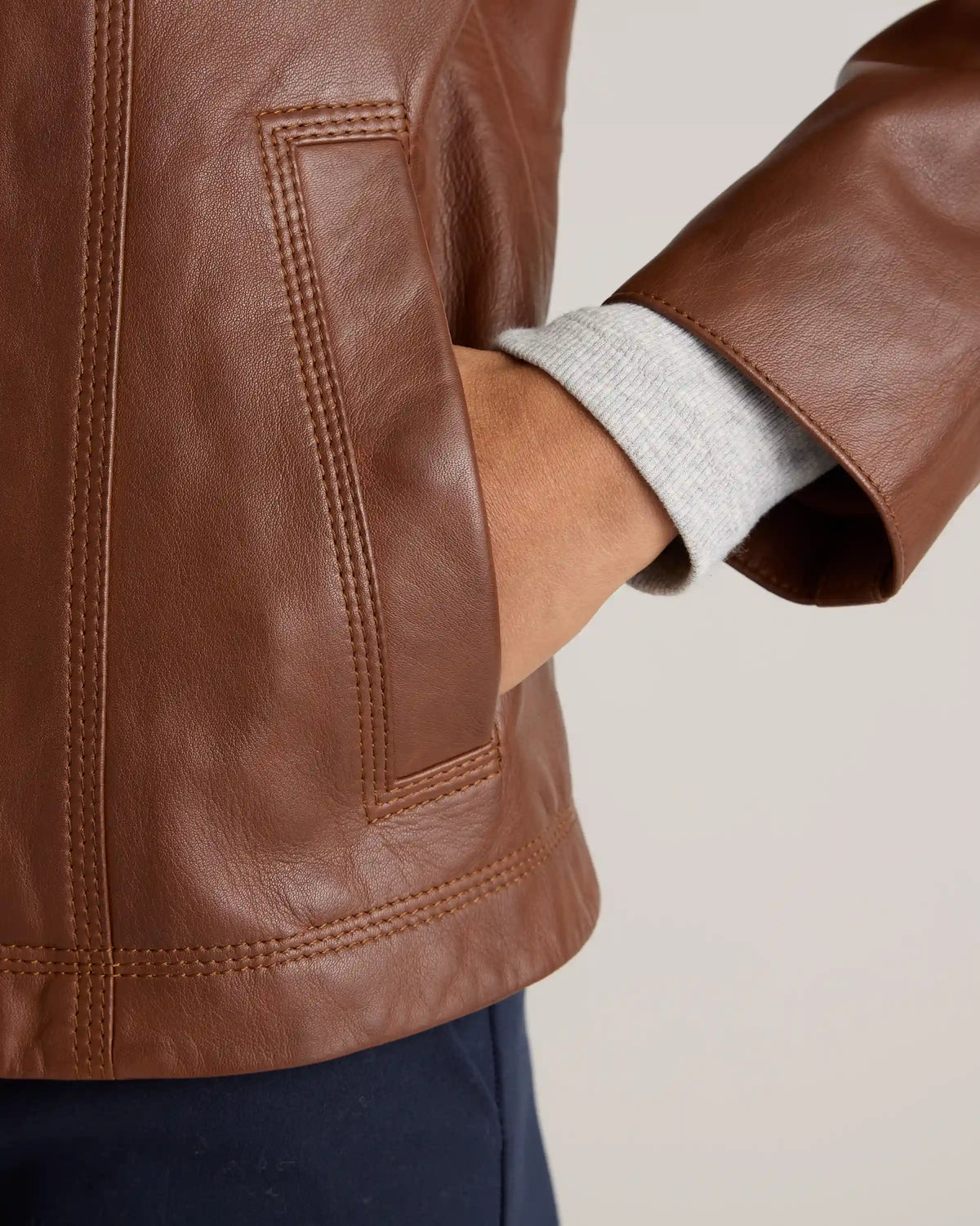 100% Leather Stand-Collar Jacket