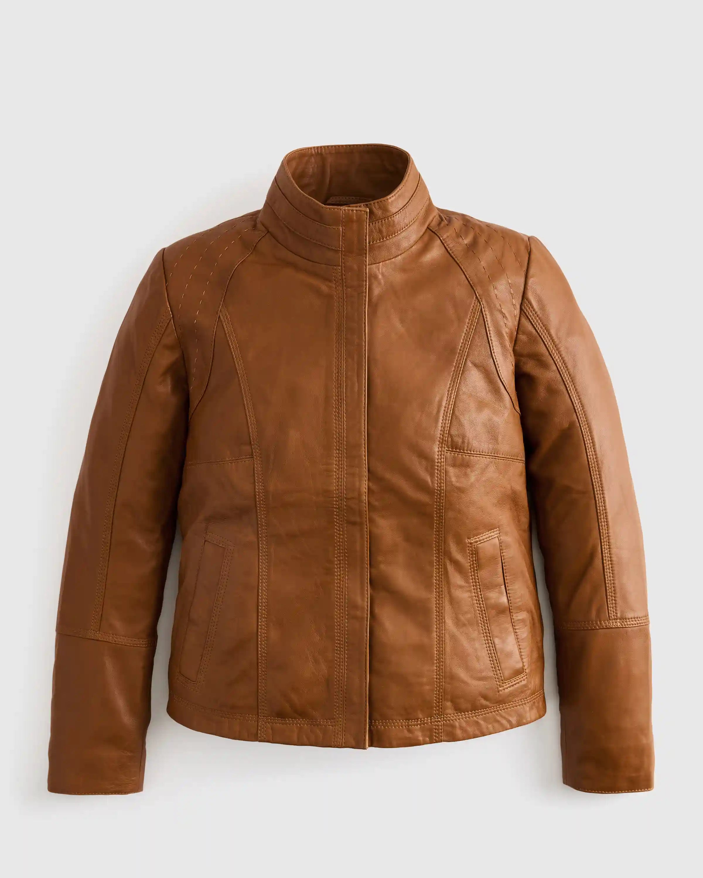 100% Leather Stand-Collar Jacket