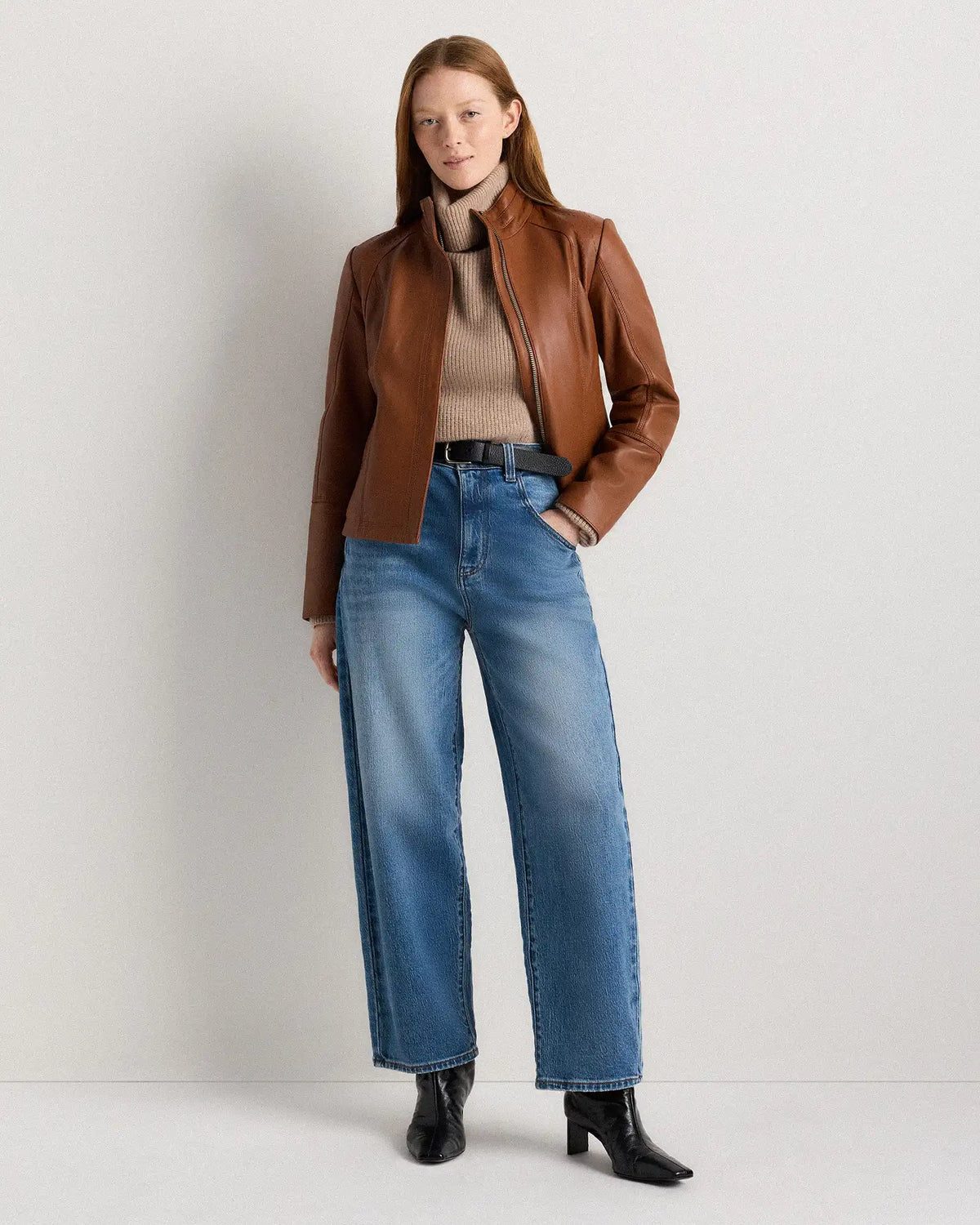 100% Leather Stand-Collar Jacket