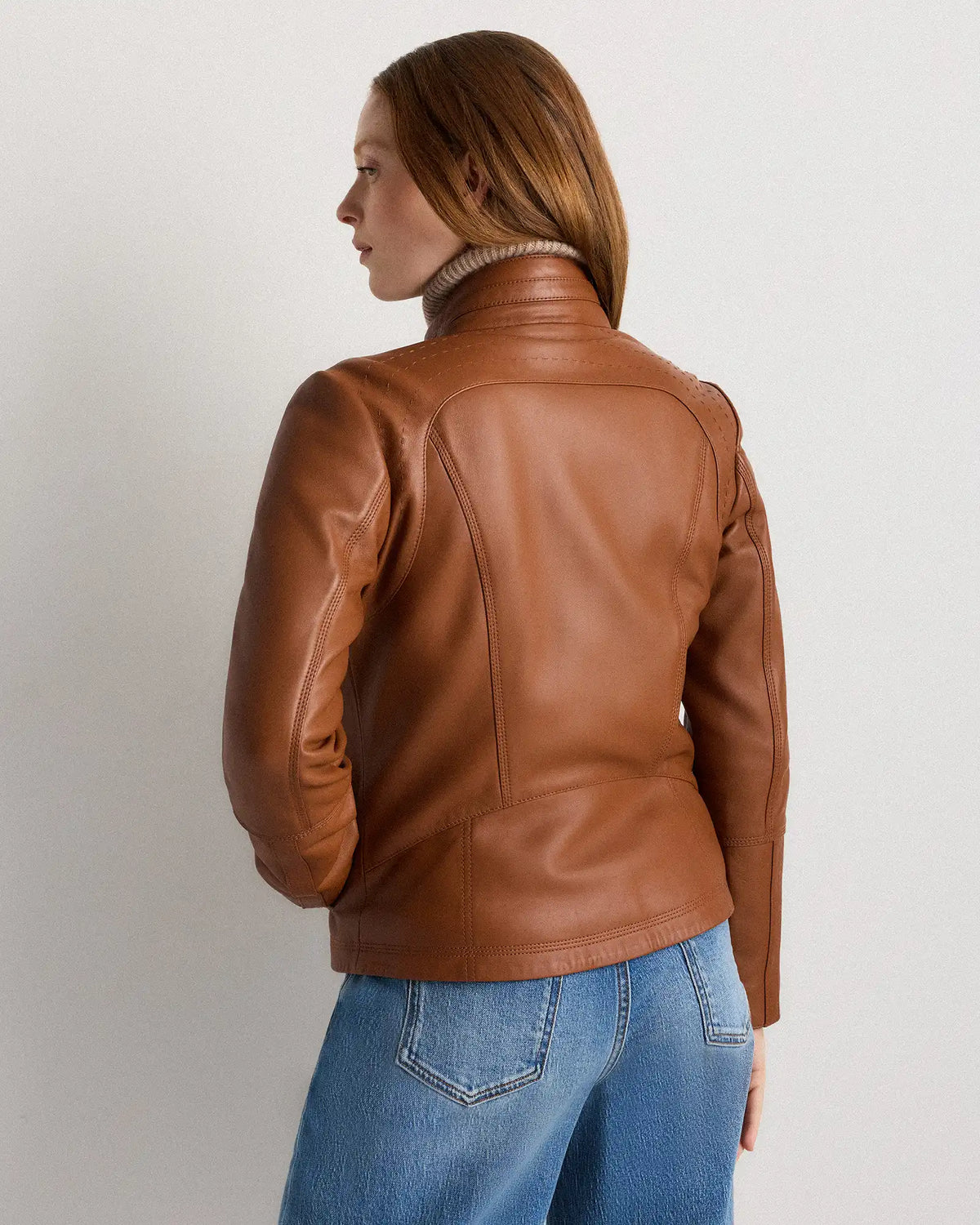100% Leather Stand-Collar Jacket
