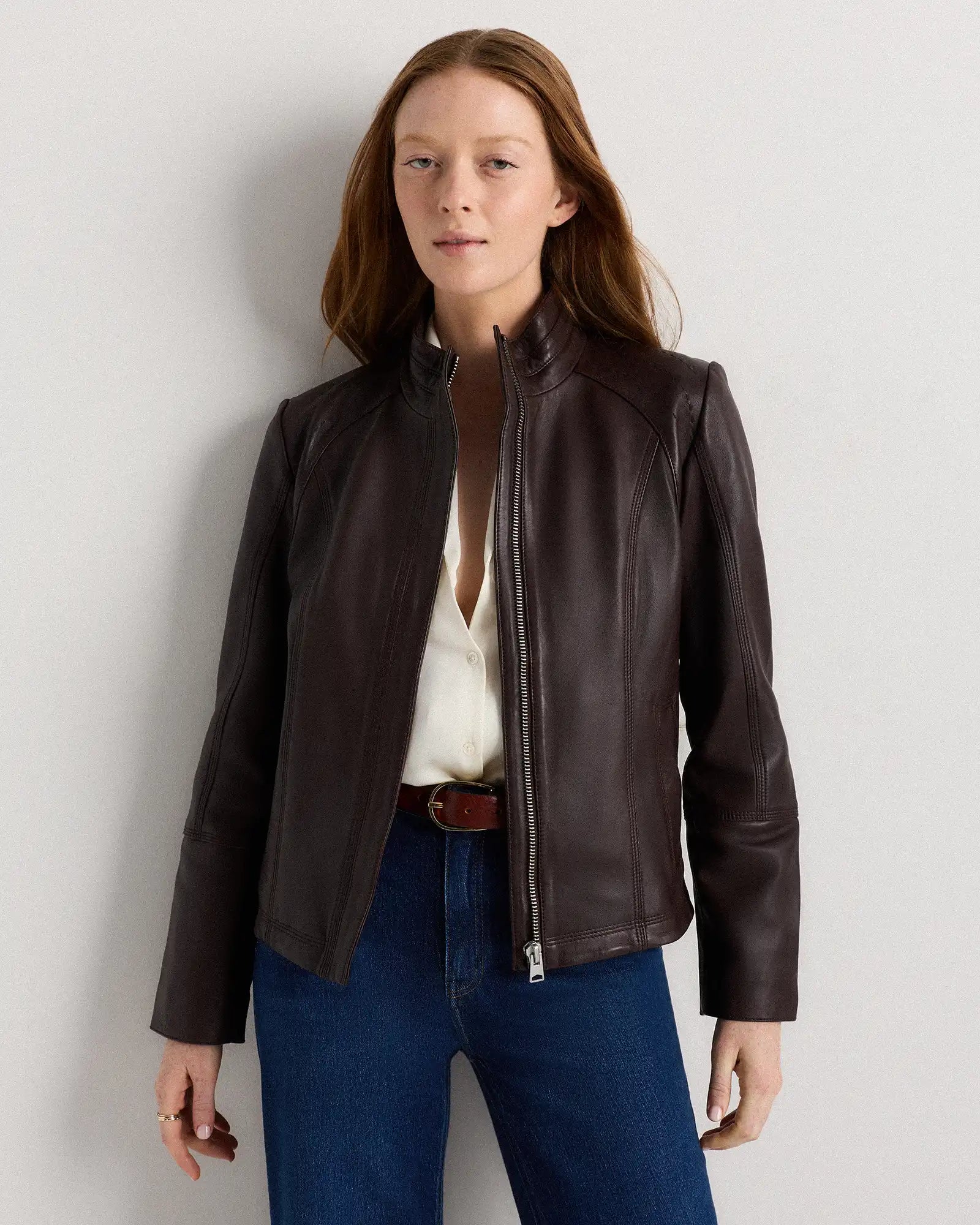 100% Leather Stand-Collar Jacket