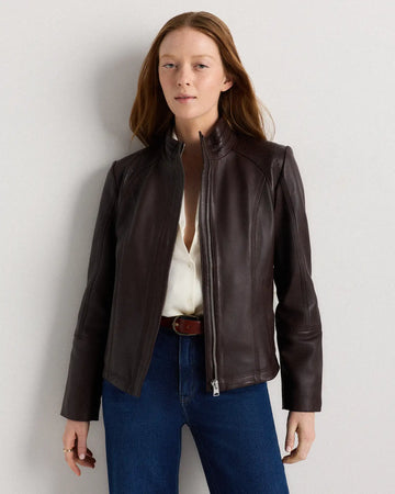 100% Leather Stand-Collar Jacket
