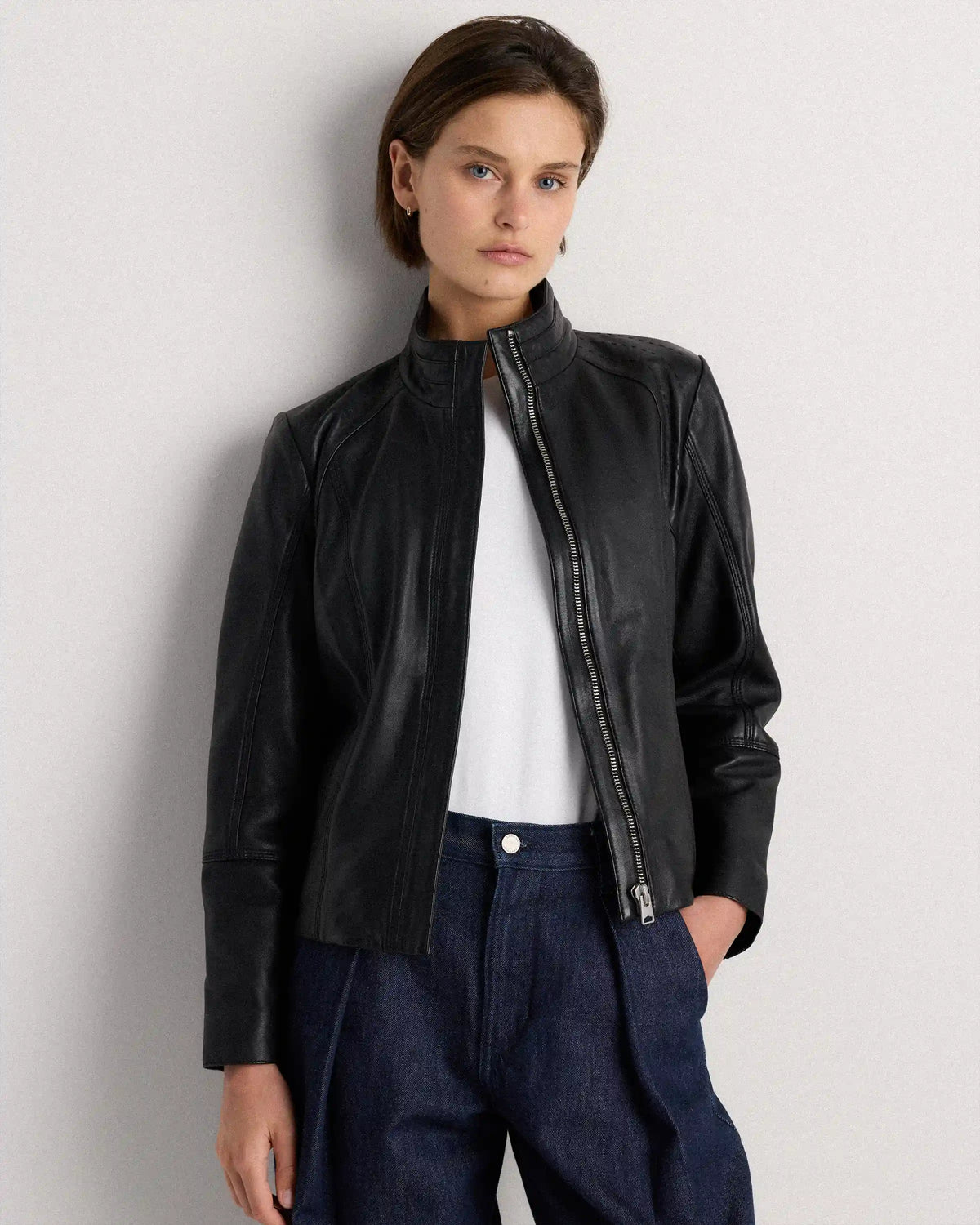 100% Leather Stand-Collar Jacket