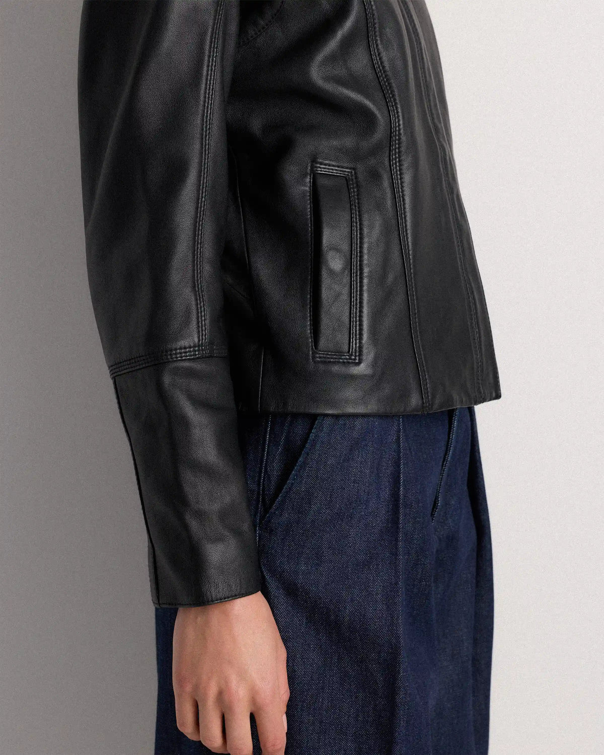 100% Leather Stand-Collar Jacket