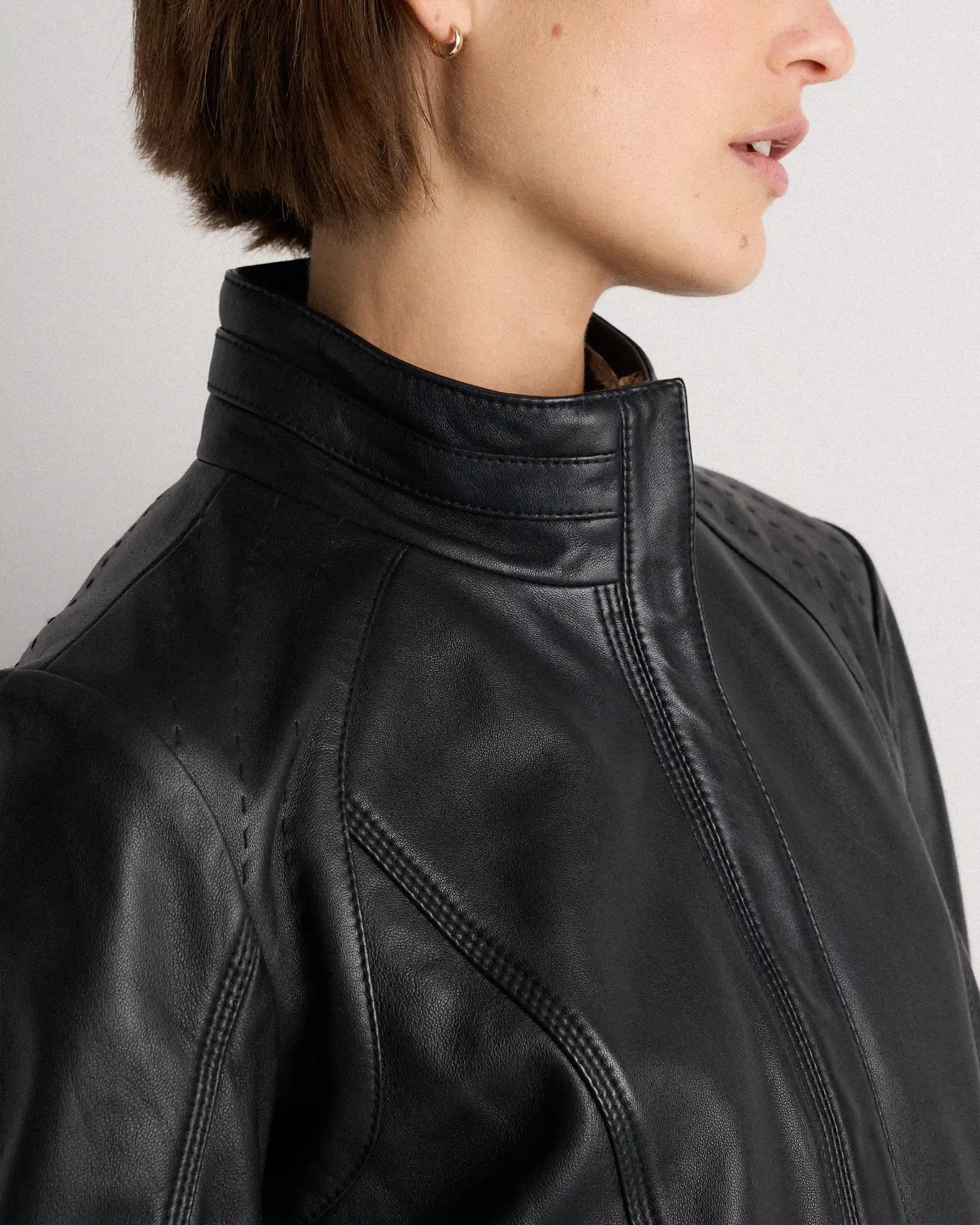 100% Leather Stand-Collar Jacket