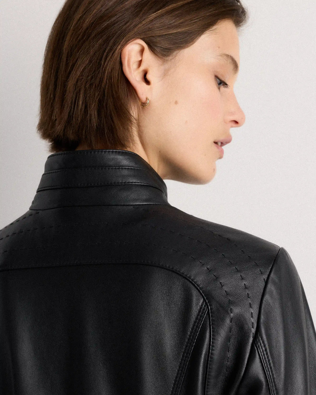 100% Leather Stand-Collar Jacket