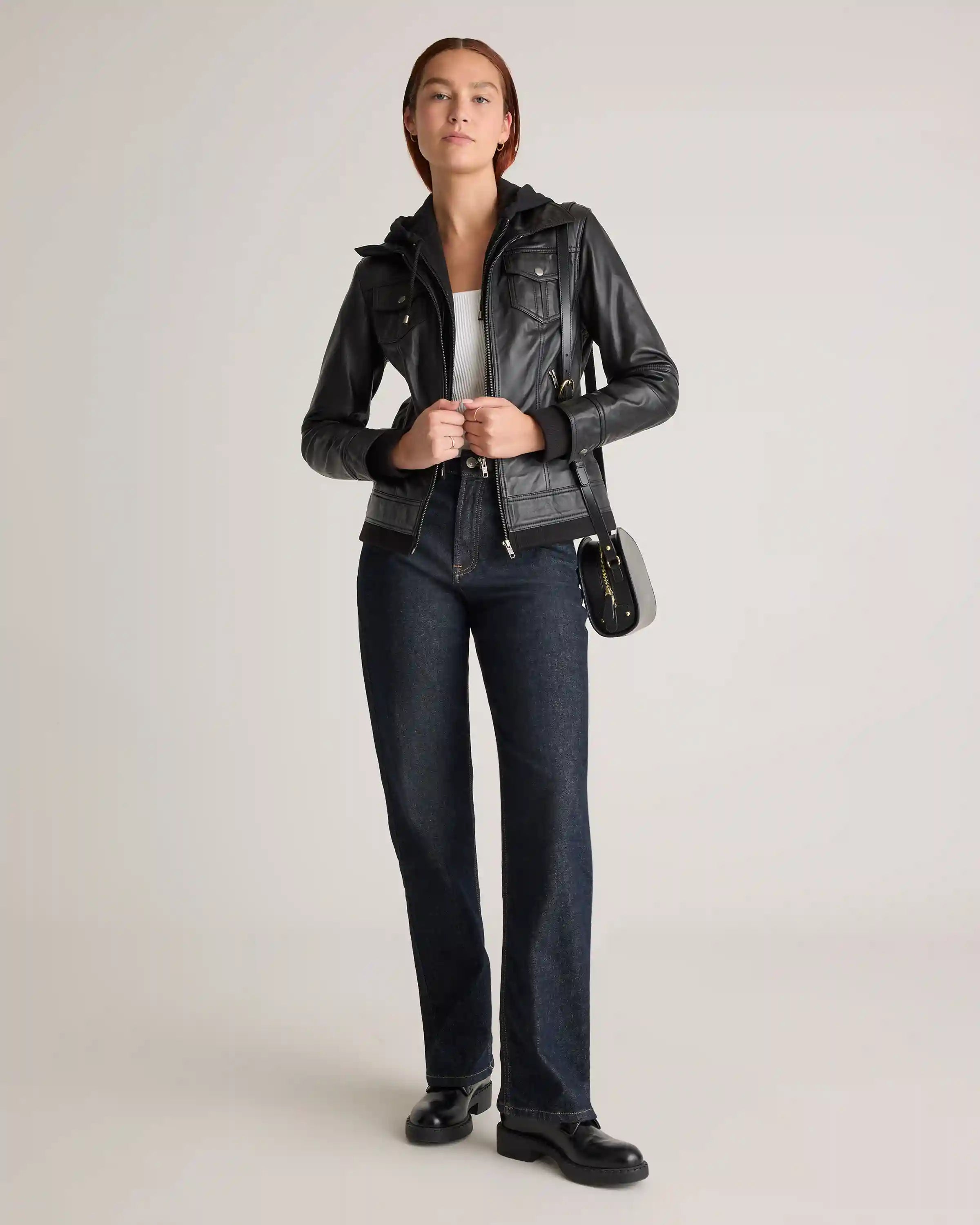 100% Leather Jacket with Hood