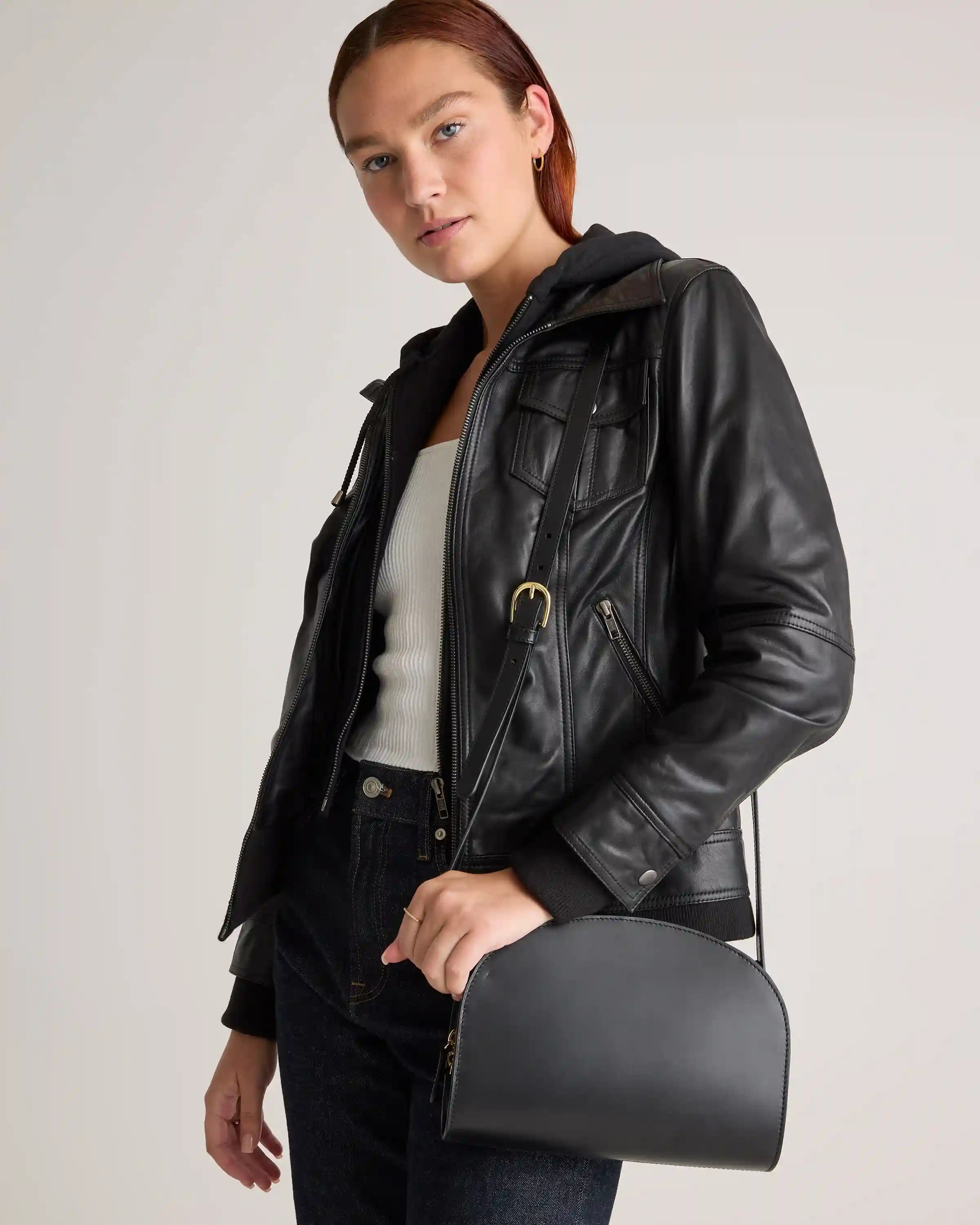 100% Leather Jacket with Hood