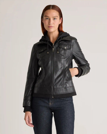 100% Leather Jacket with Hood