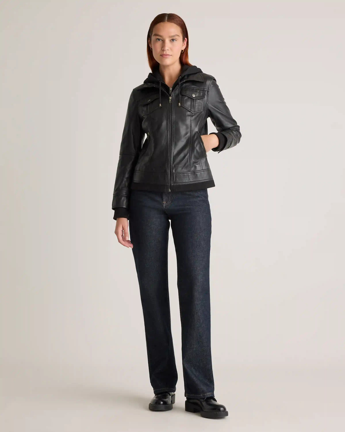100% Leather Jacket with Hood