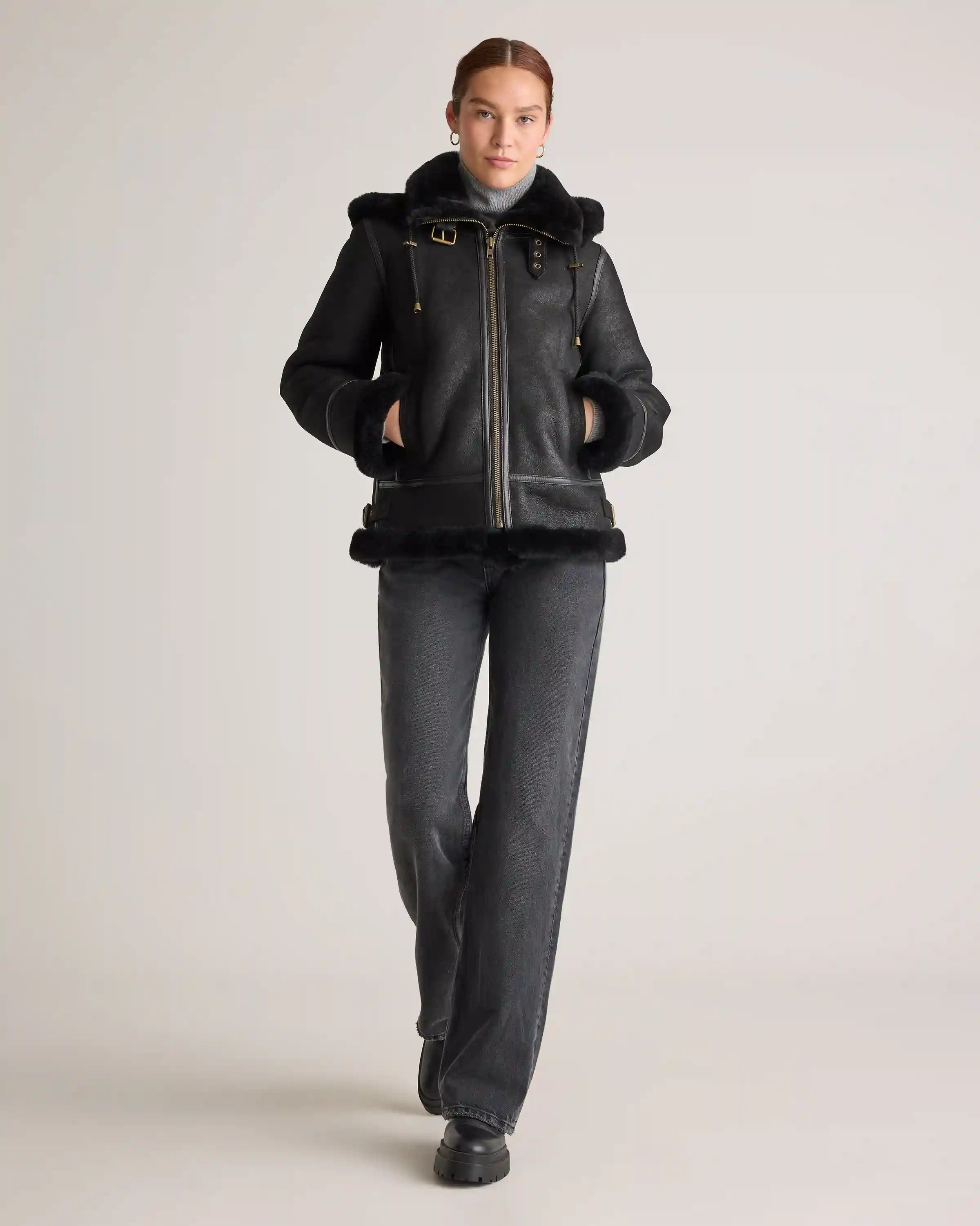 100% Shearling Cold Weather Bomber Jacket