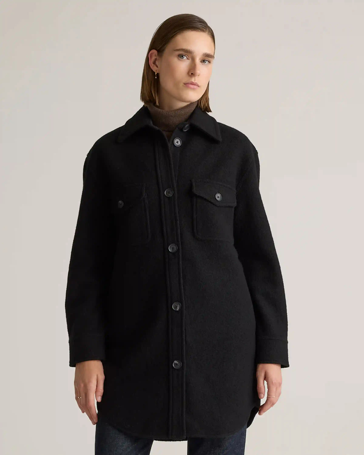 100% Merino Wool Long Shirt Jacket