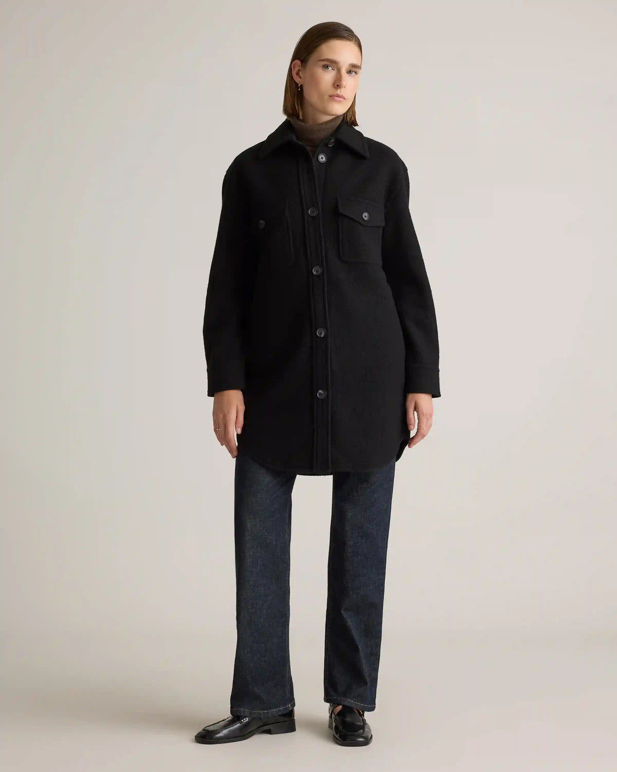 100% Merino Wool Long Shirt Jacket