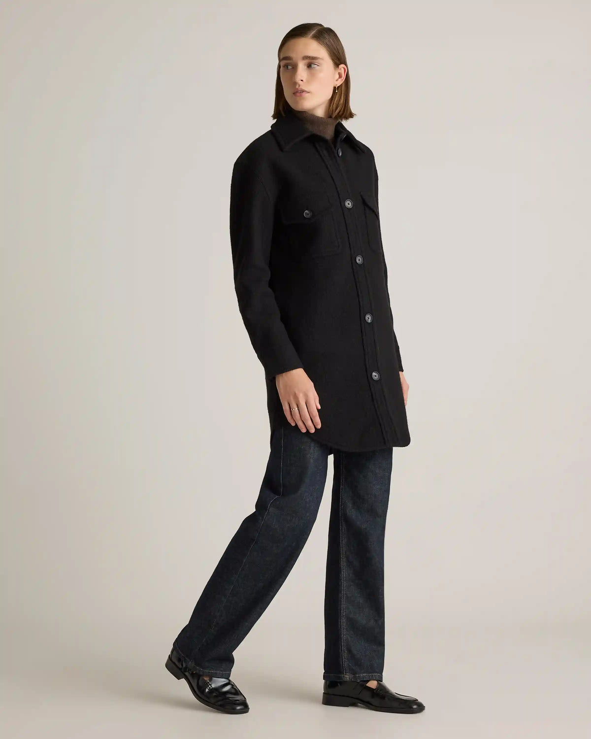 100% Merino Wool Long Shirt Jacket