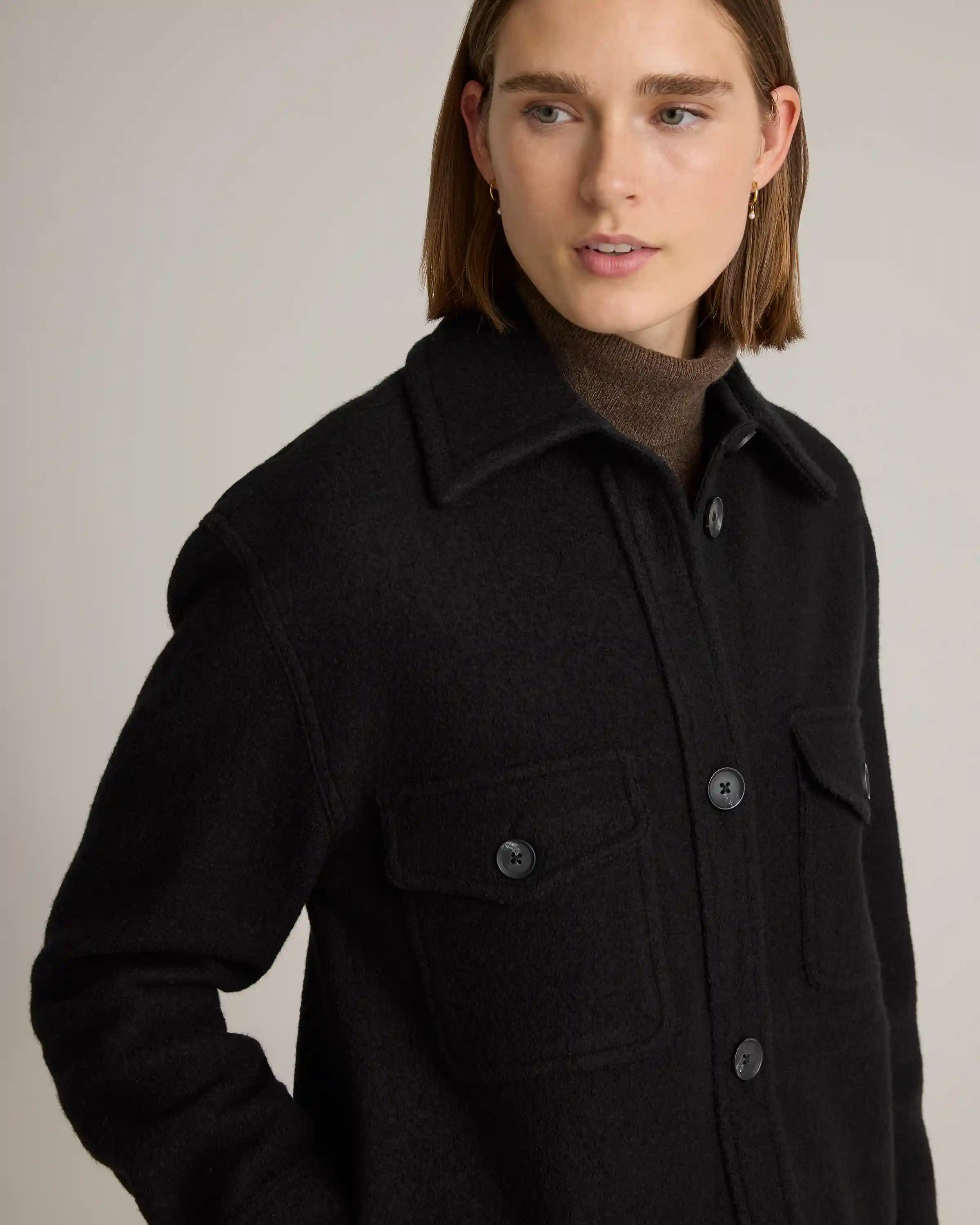 100% Merino Wool Long Shirt Jacket