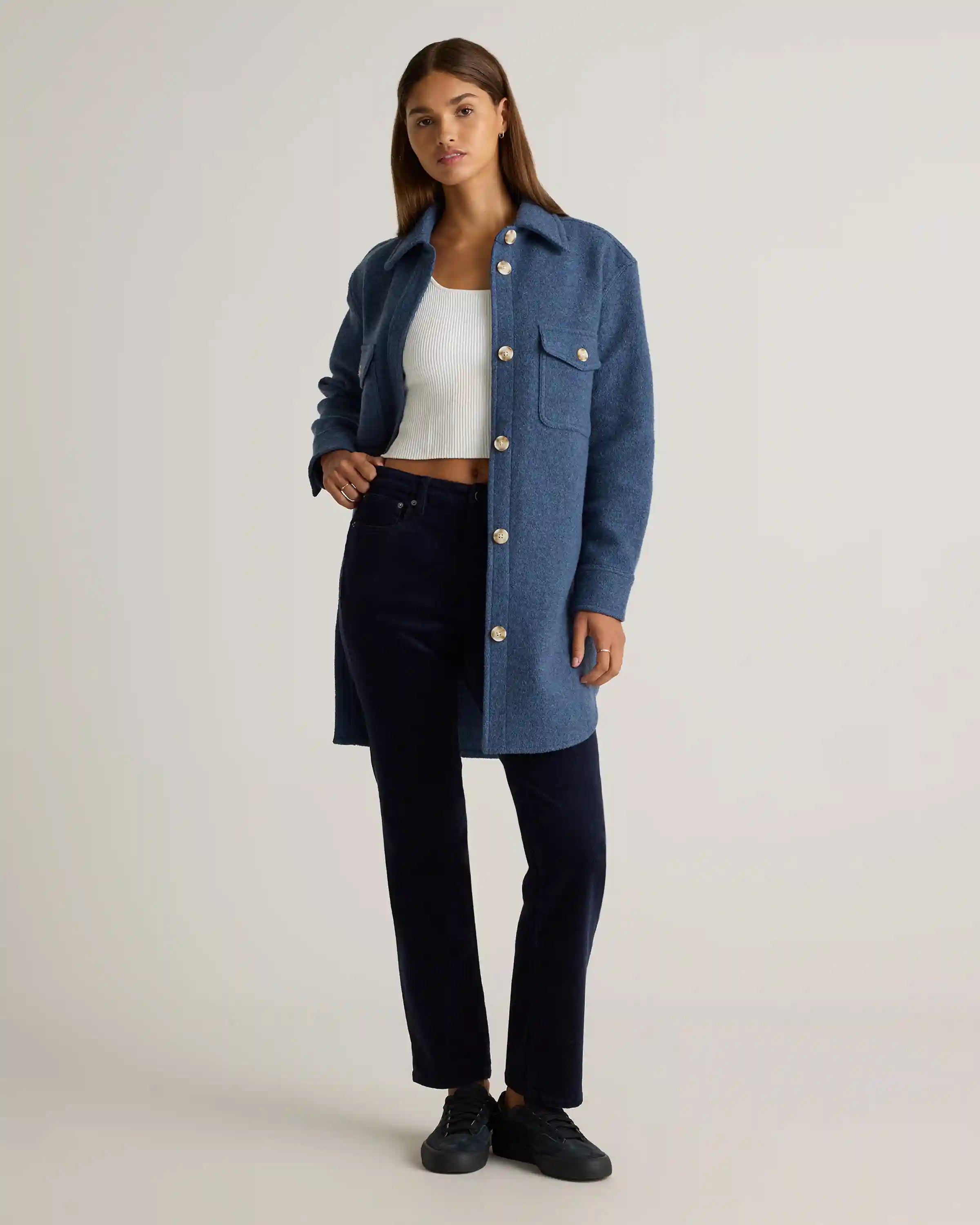 100% Merino Wool Long Shirt Jacket