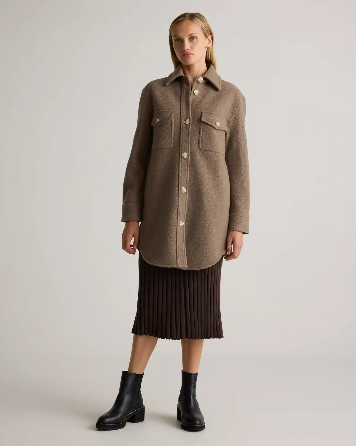 100% Merino Wool Long Shirt Jacket