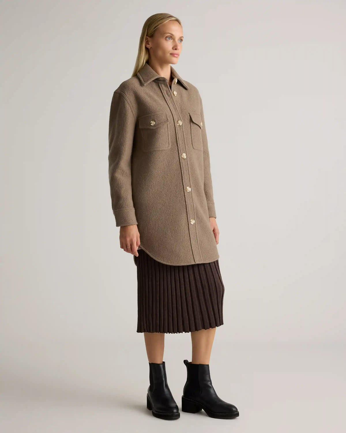100% Merino Wool Long Shirt Jacket