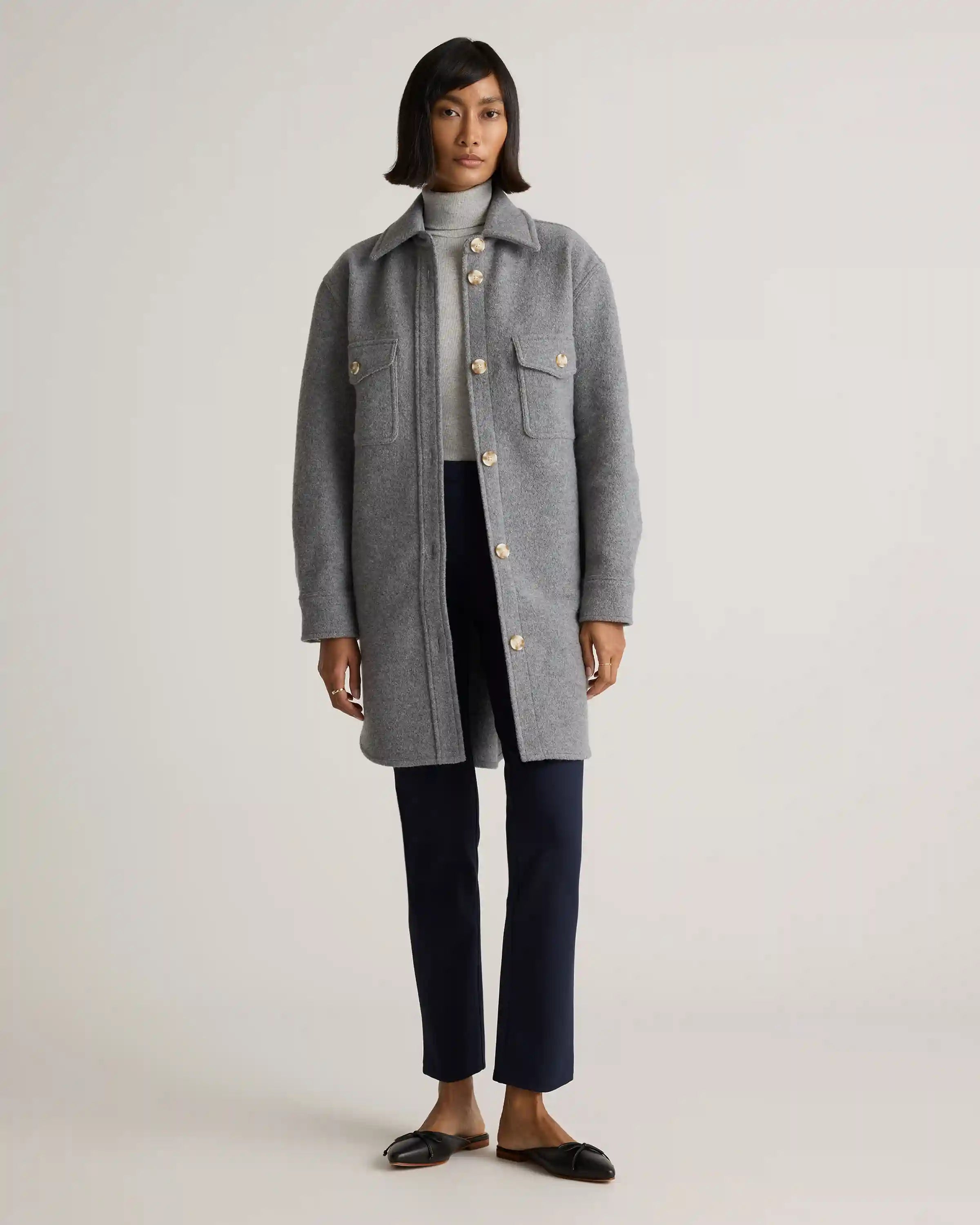 100% Merino Wool Long Shirt Jacket