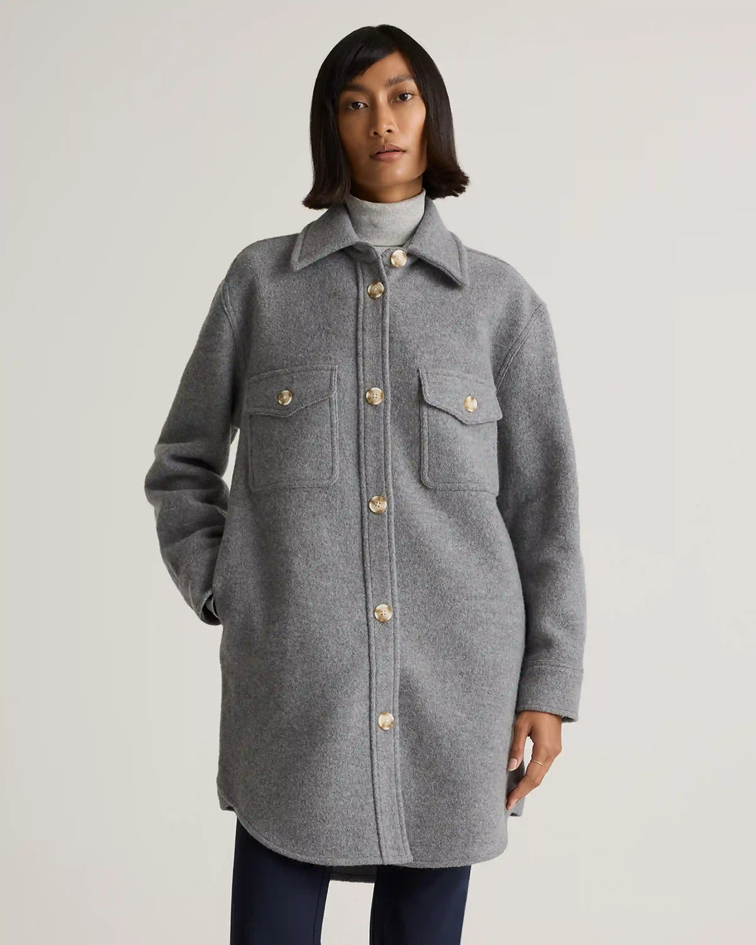 100% Merino Wool Long Shirt Jacket