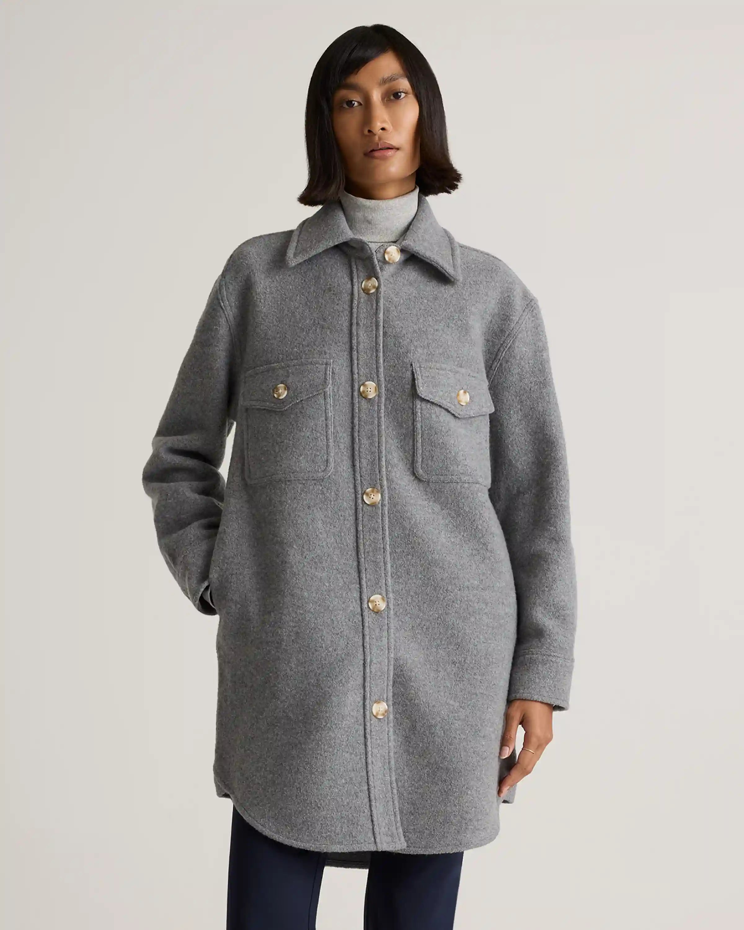 100% Merino Wool Long Shirt Jacket