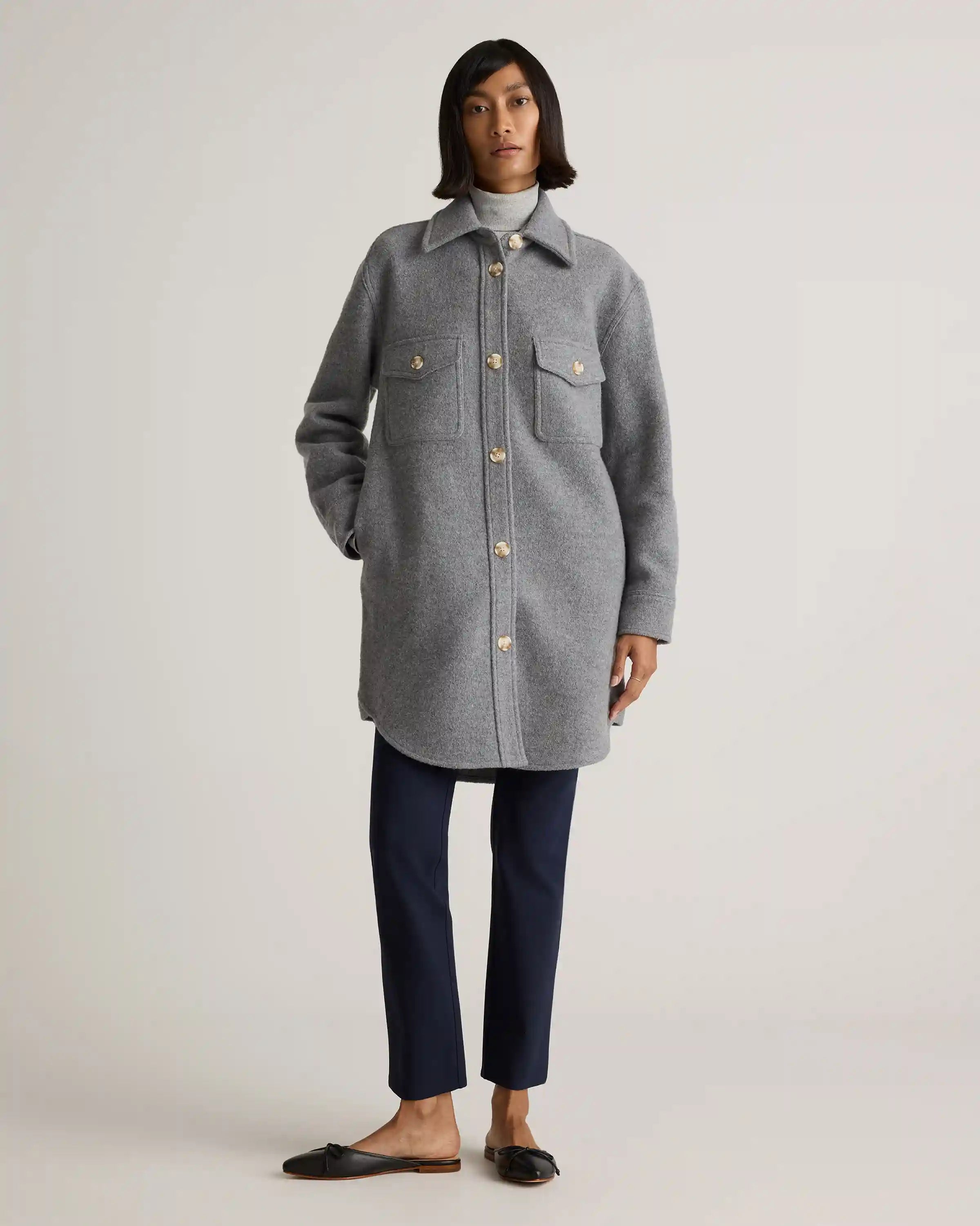100% Merino Wool Long Shirt Jacket