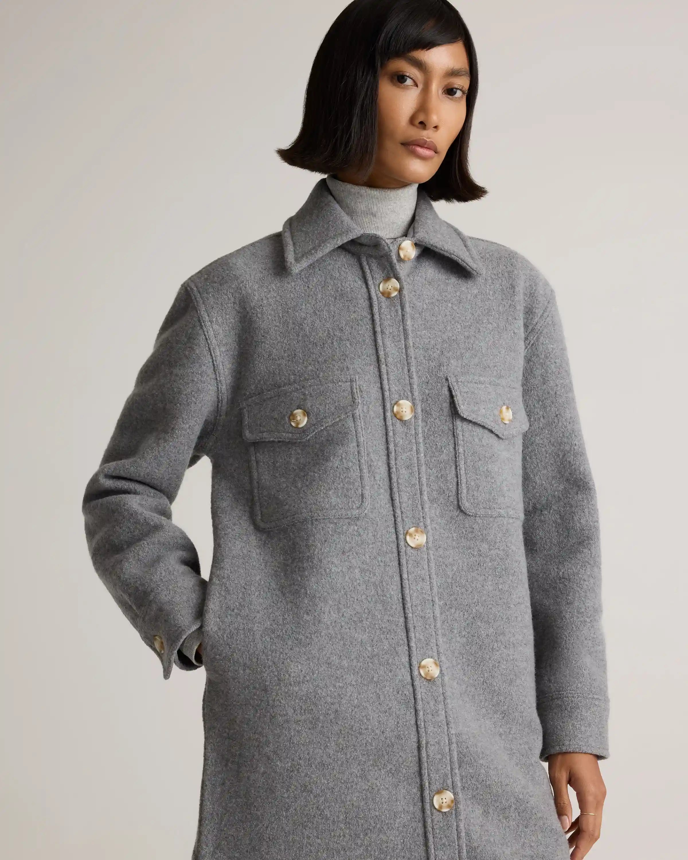 100% Merino Wool Long Shirt Jacket